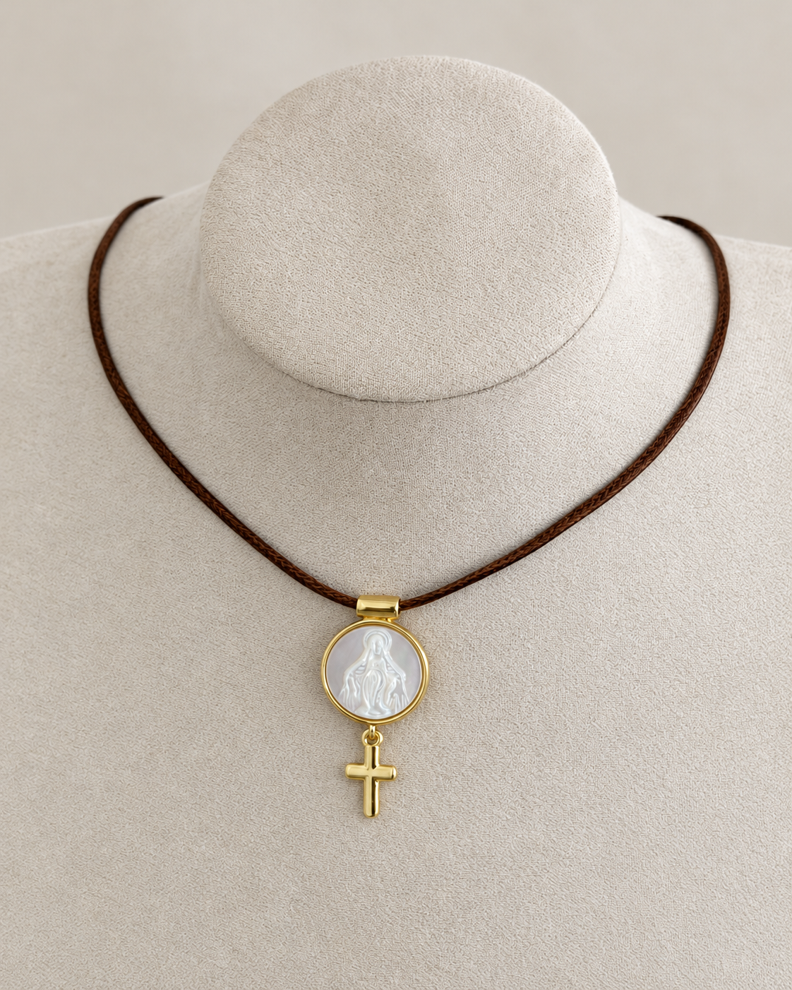 Miraculous Medal & Cross Cord Necklace