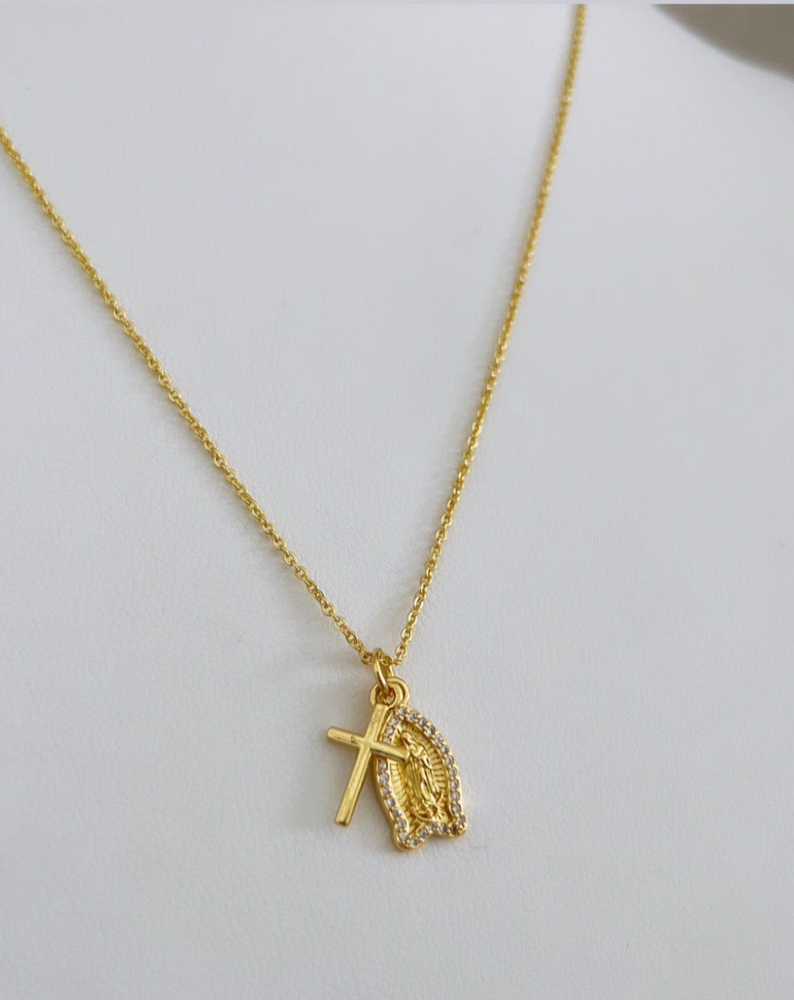 Guadalupe and Cross Necklace