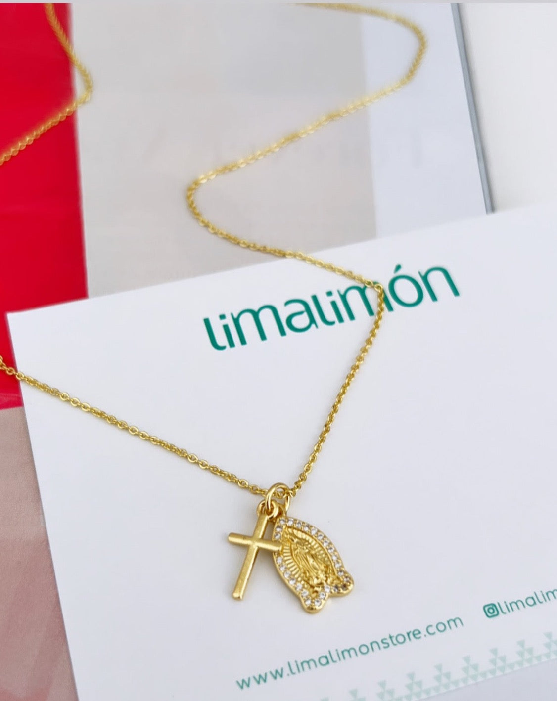 Guadalupe and Cross Necklace