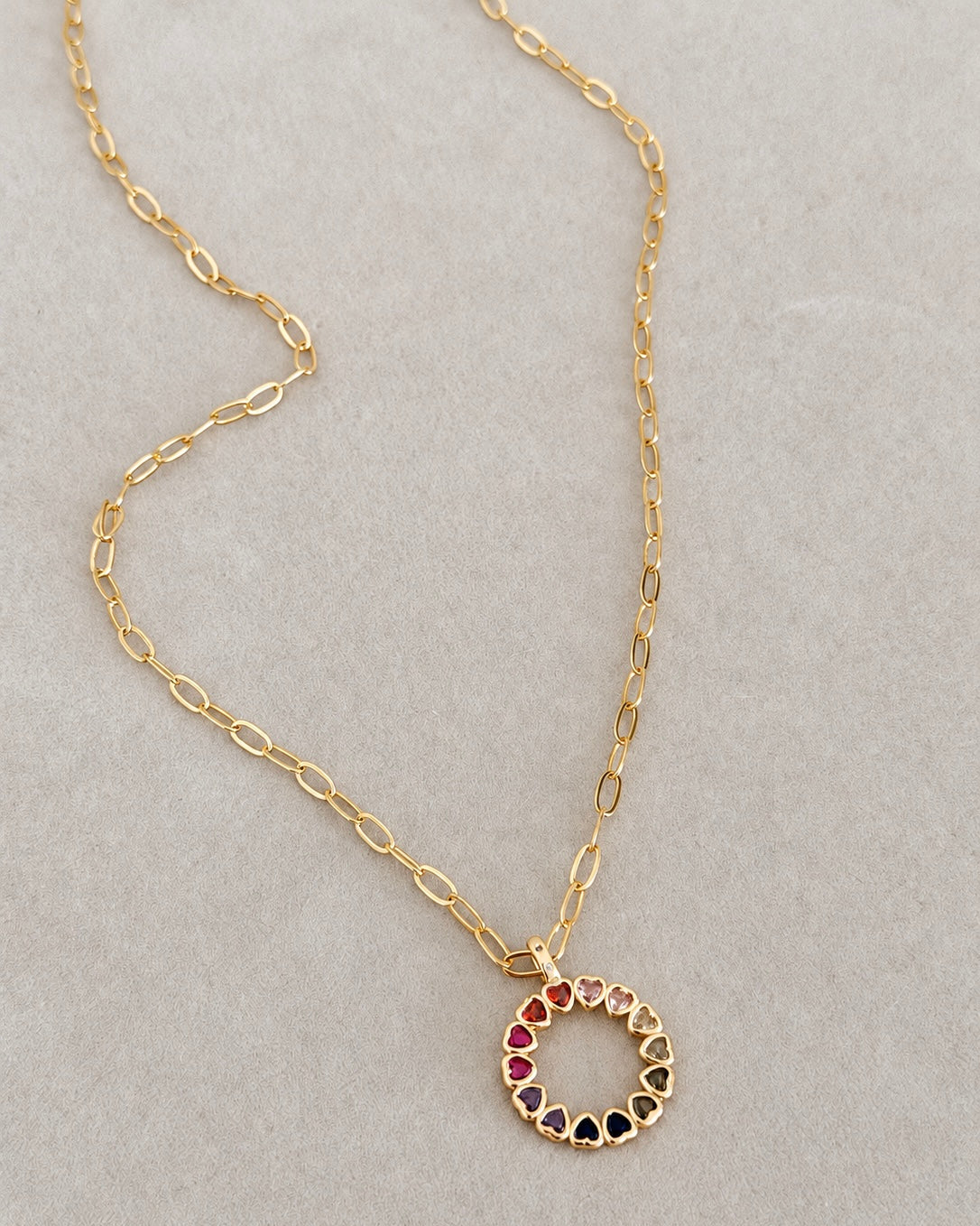 Rainbow Heart Circle Necklace