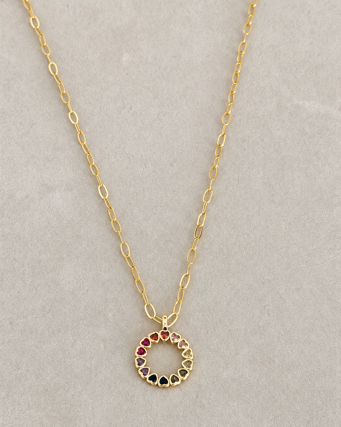 Rainbow Heart Circle Necklace