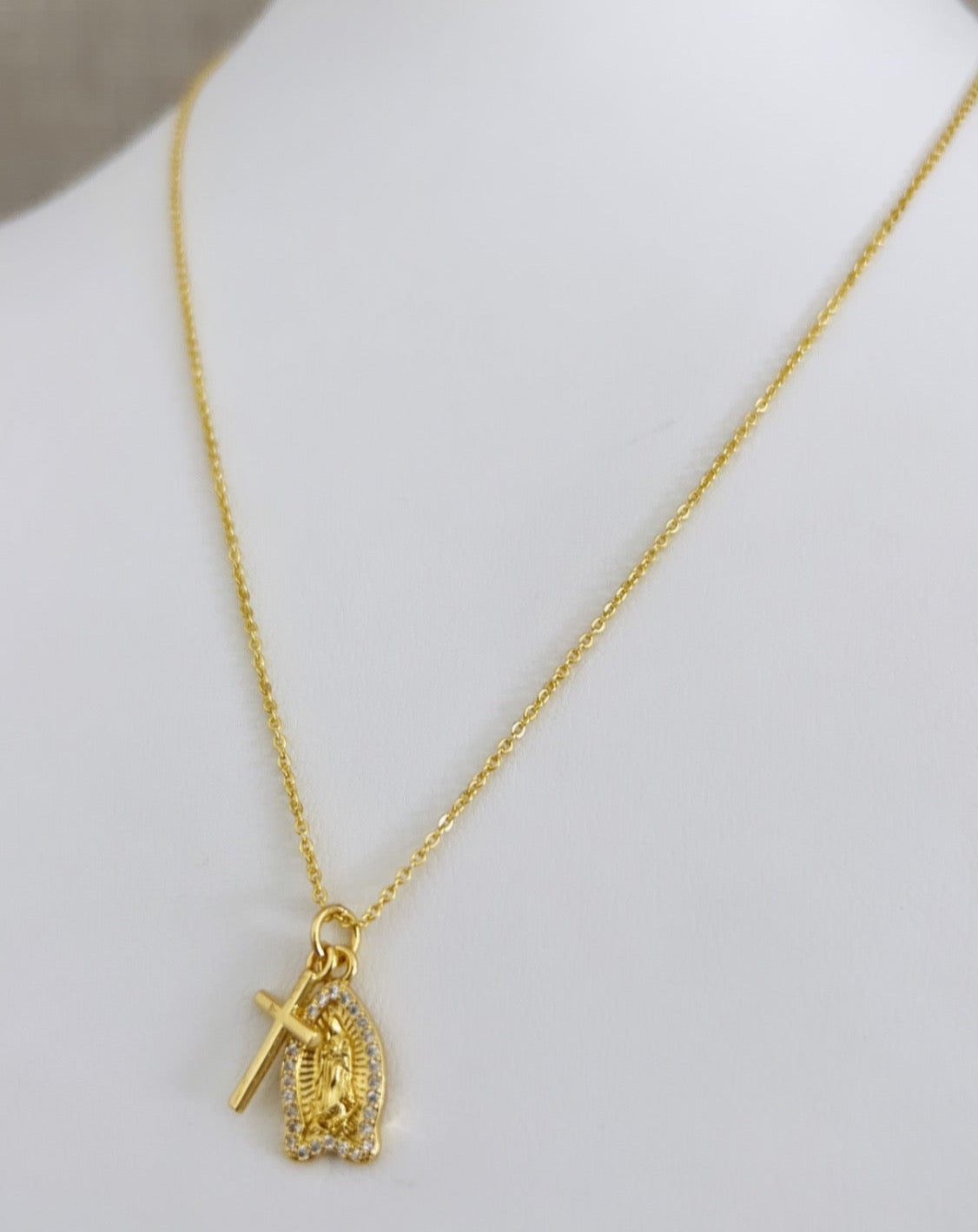 Guadalupe and Cross Necklace