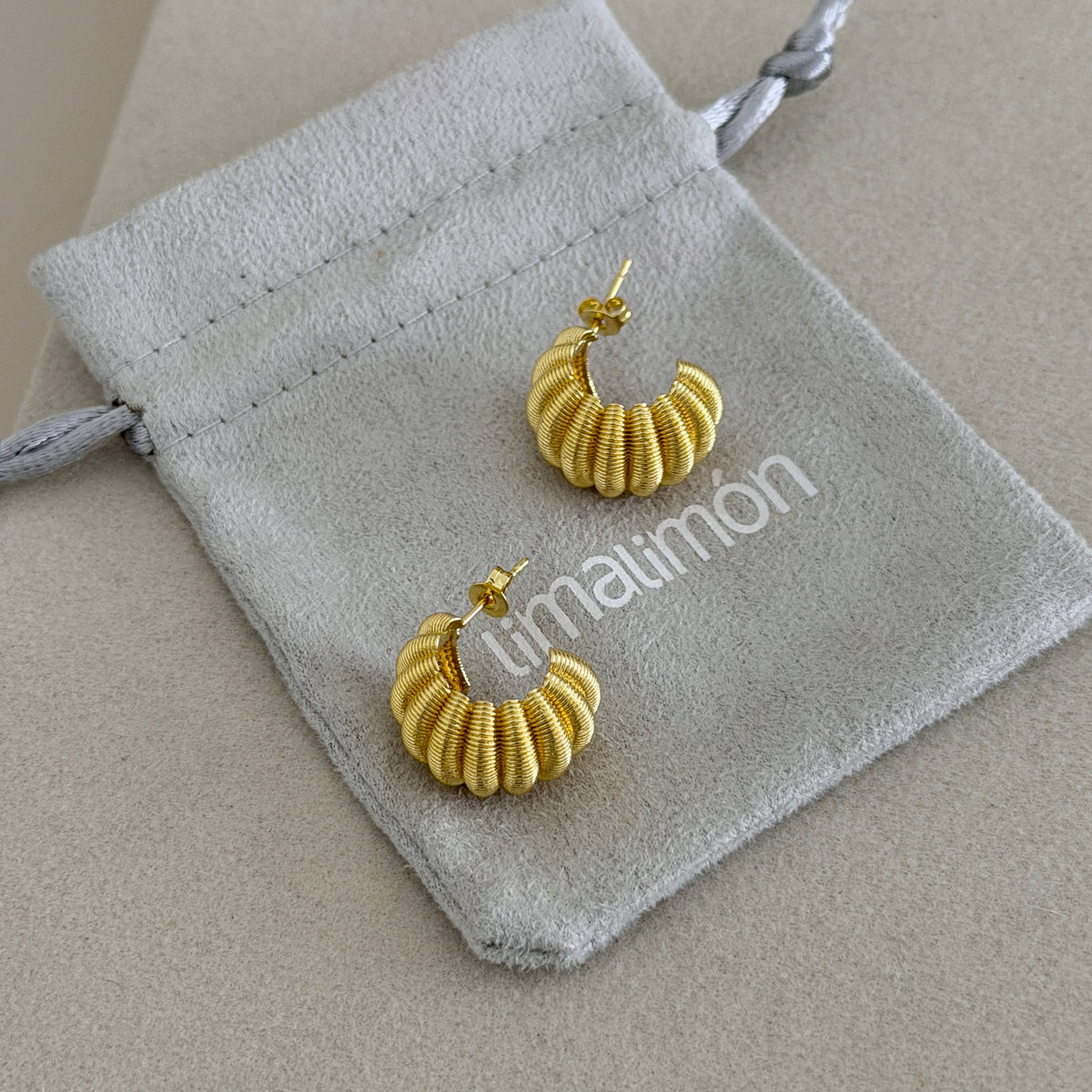 Ribbed Croissant Hoop Earrings
