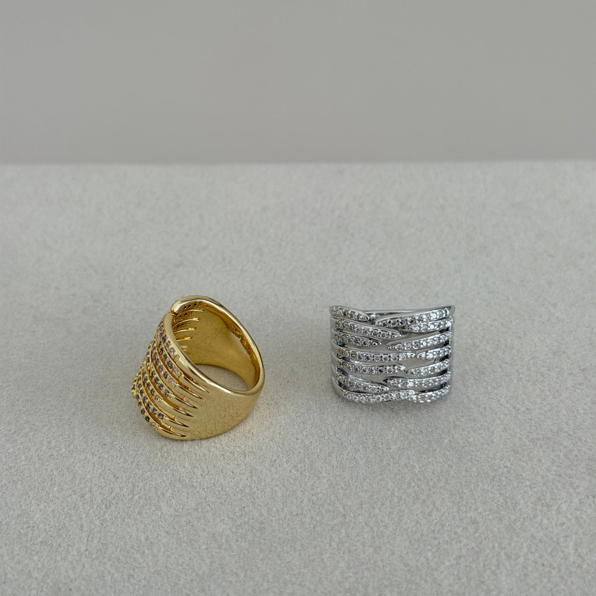 Wavy Multi Row Crystal Ring