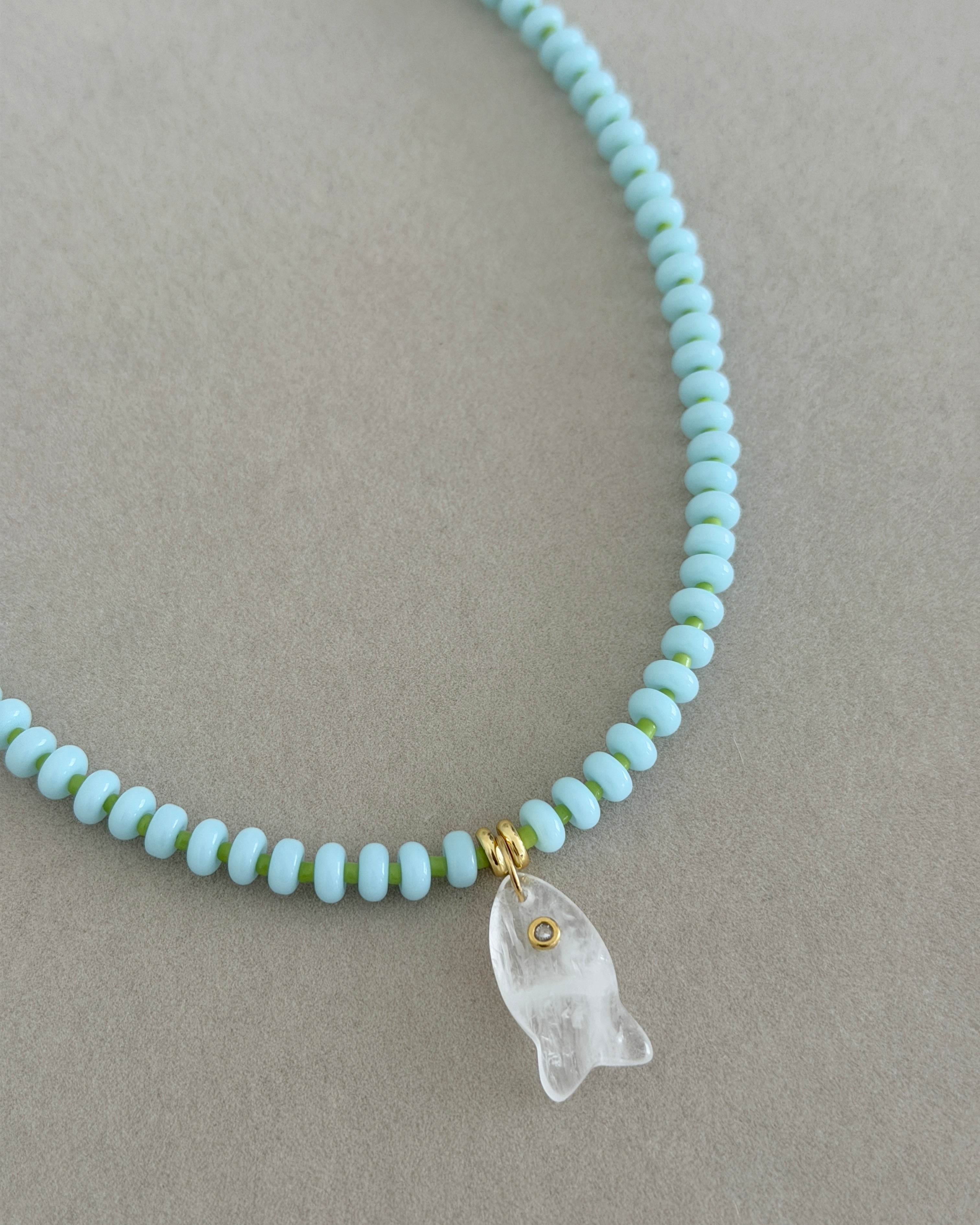 Seafoam Fish Beaded Necklace