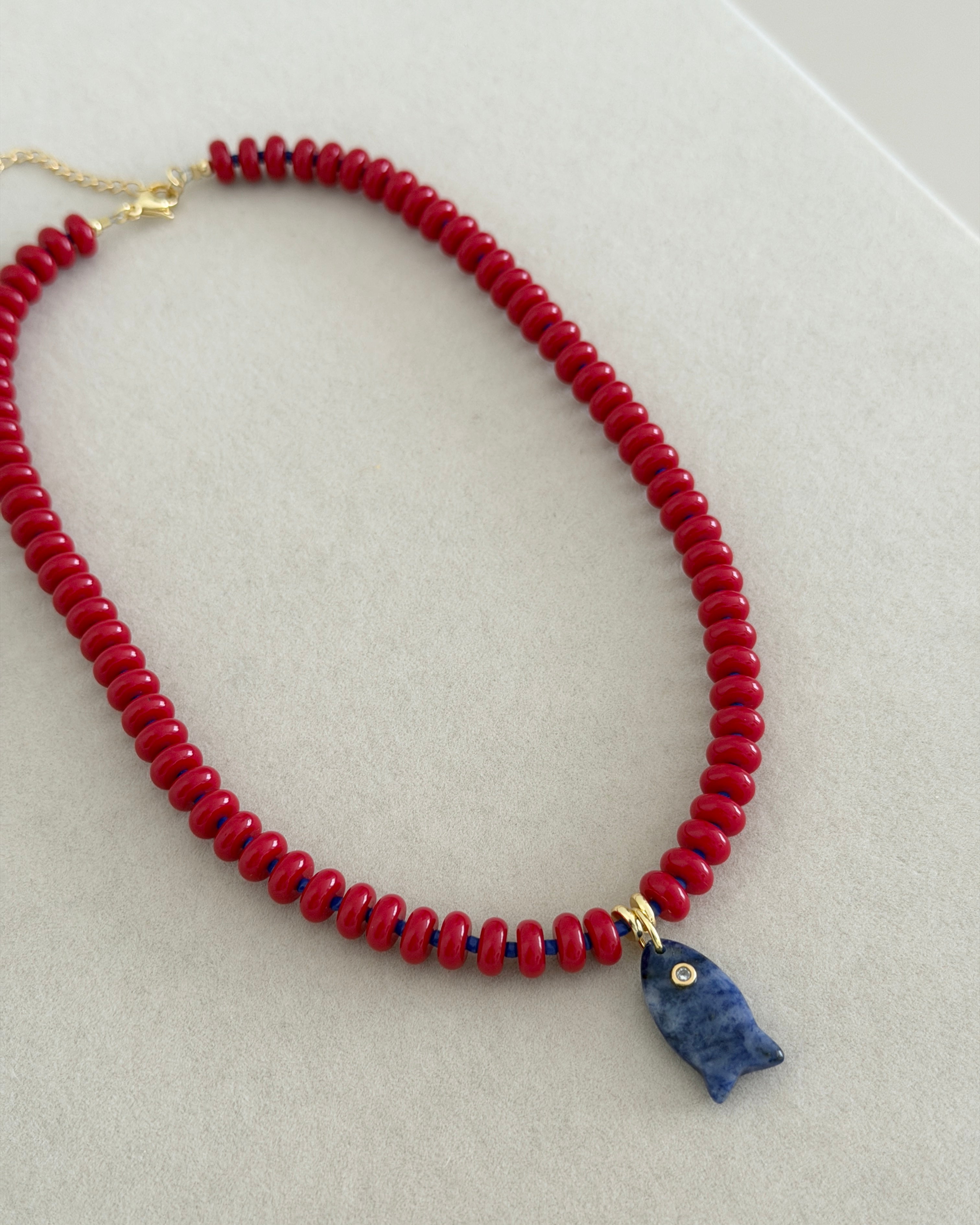 Blue Fish Beaded Necklace