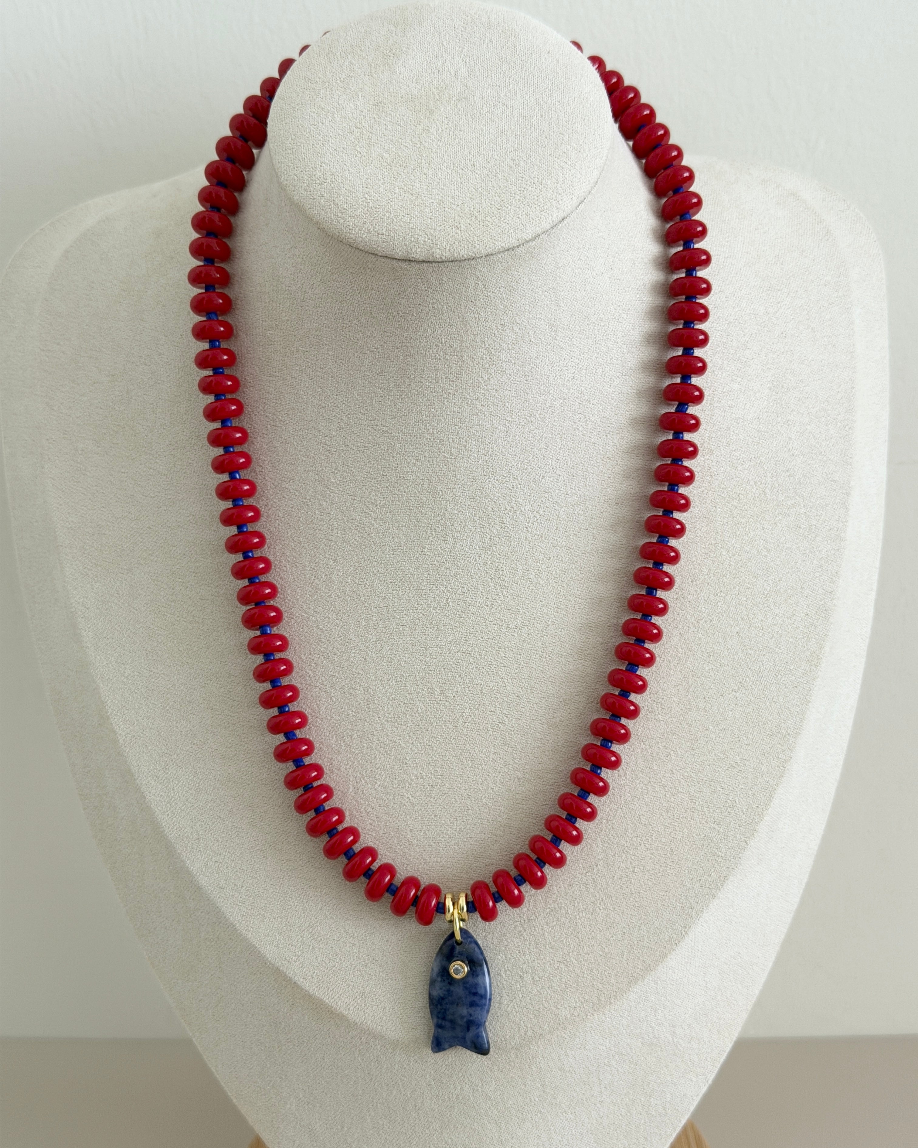 Blue Fish Beaded Necklace