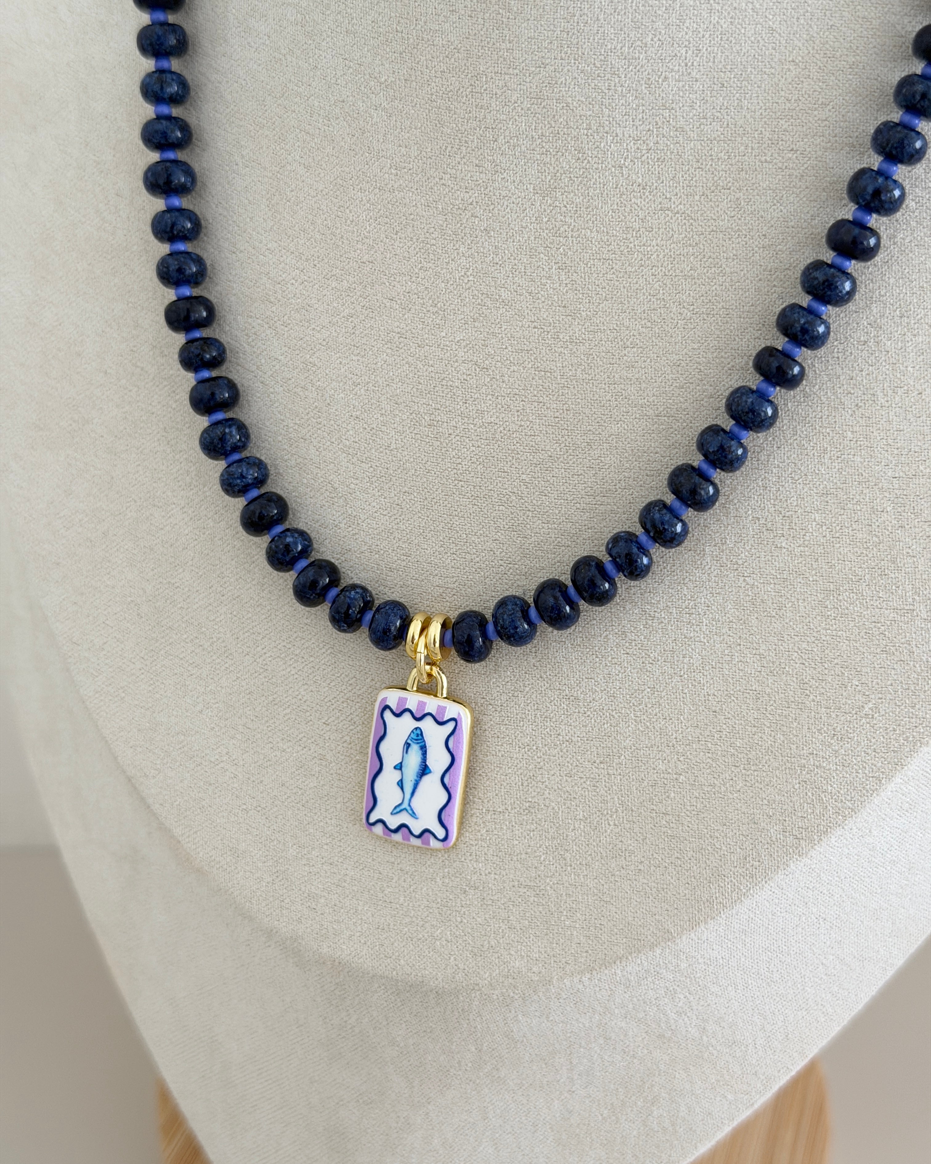 Blue Fish Charm Beaded Necklace