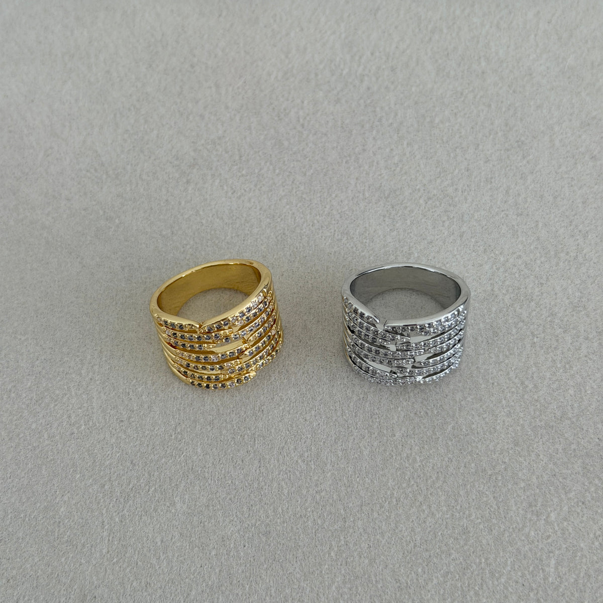 Wavy Multi Row Crystal Ring
