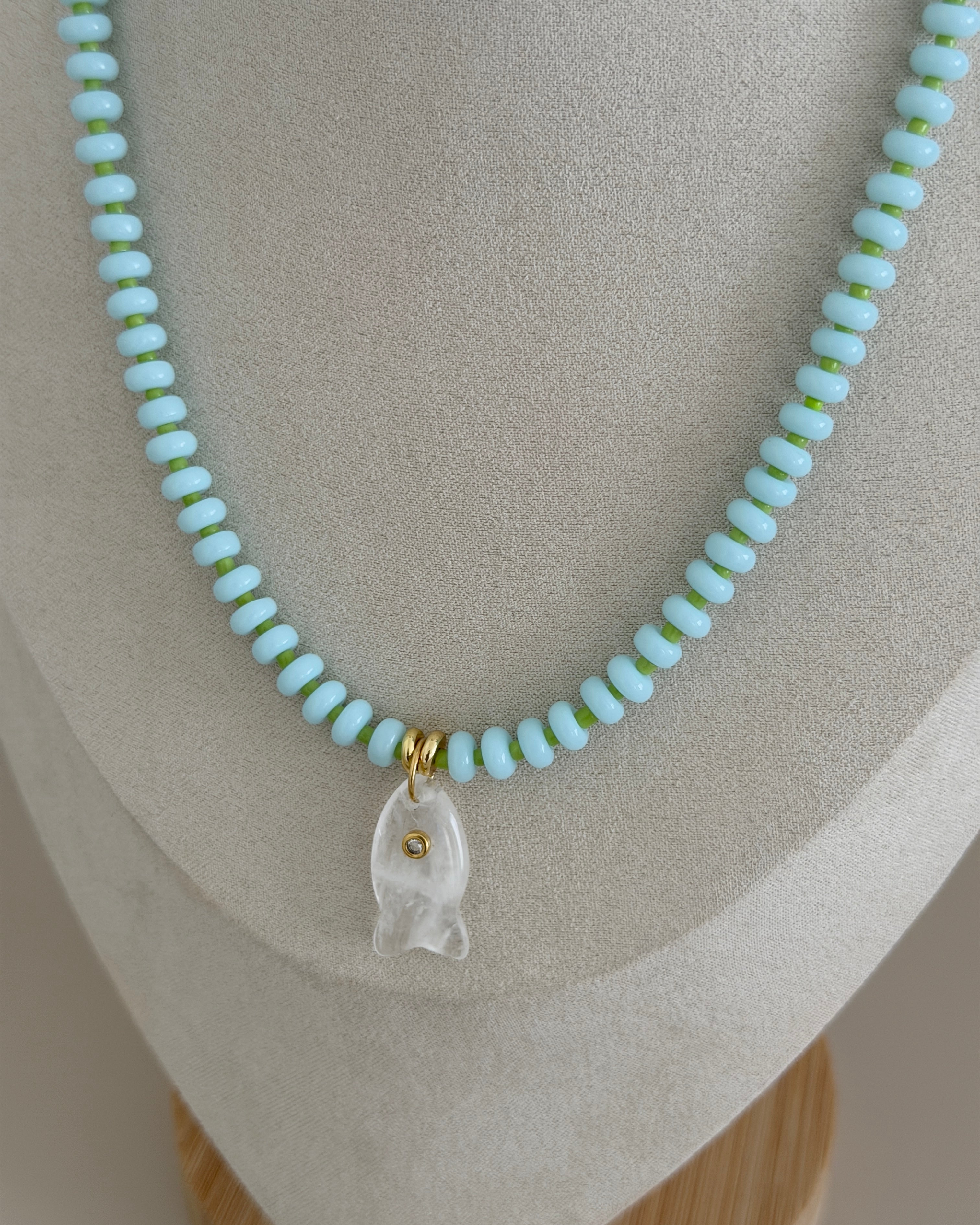 Seafoam Fish Beaded Necklace