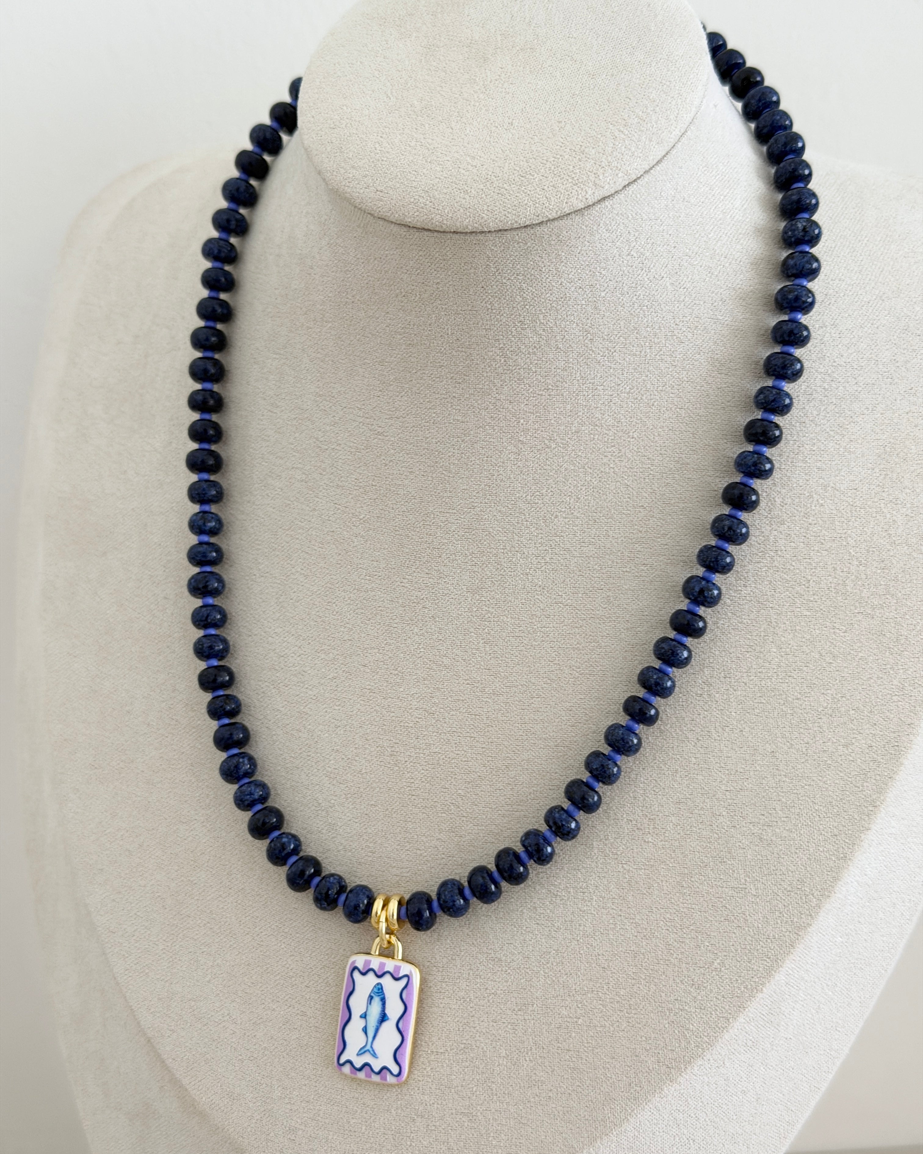 Blue Fish Charm Beaded Necklace
