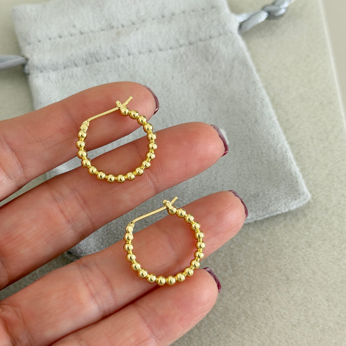 Beaded Gold Hoop Earrings