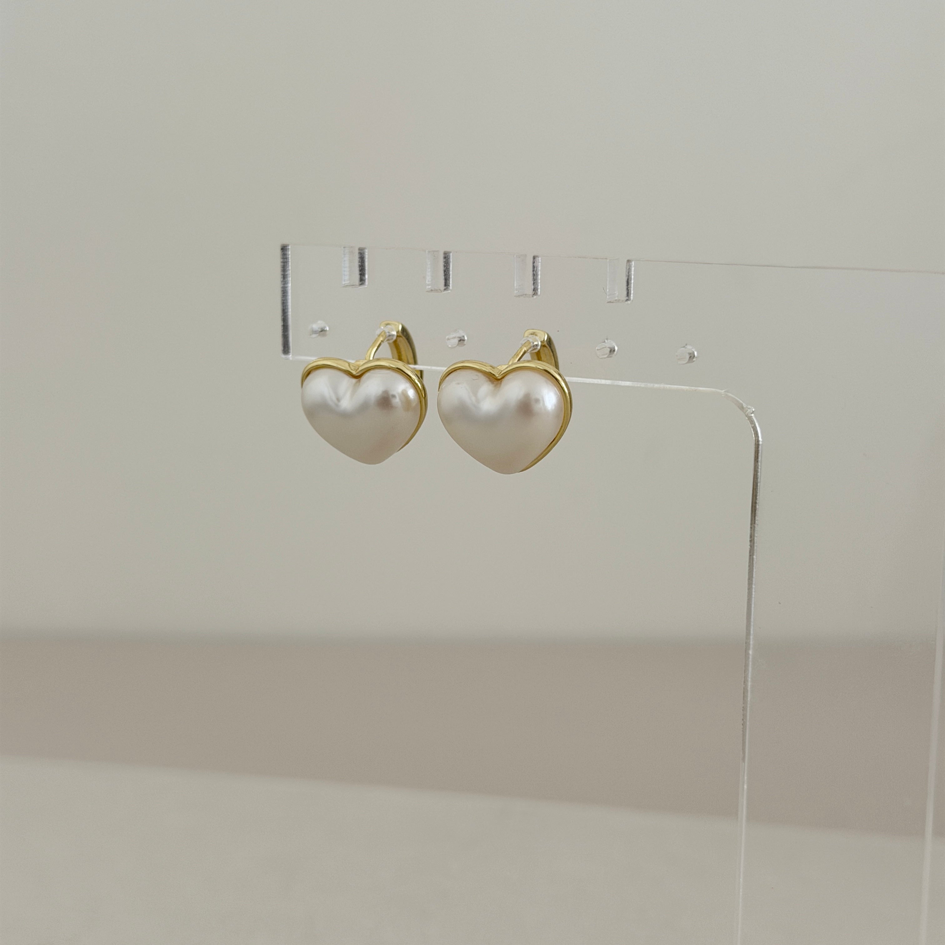 Pearl Heart Huggie Earrings