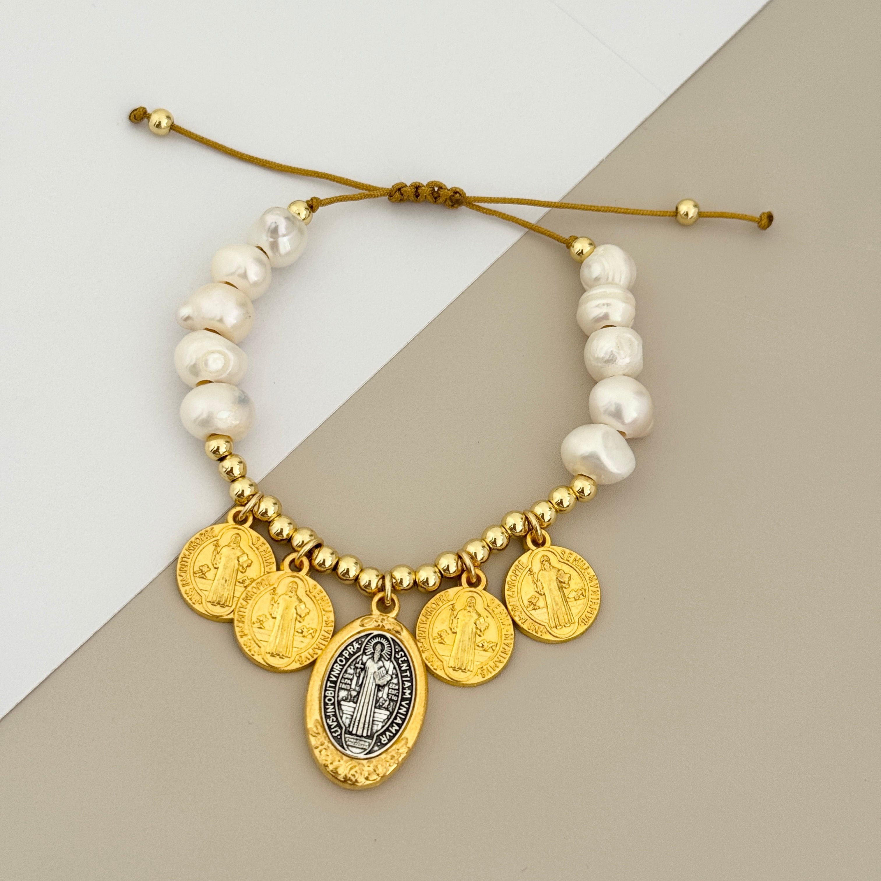 Multi Medal San Benito Pearl Bracelet
