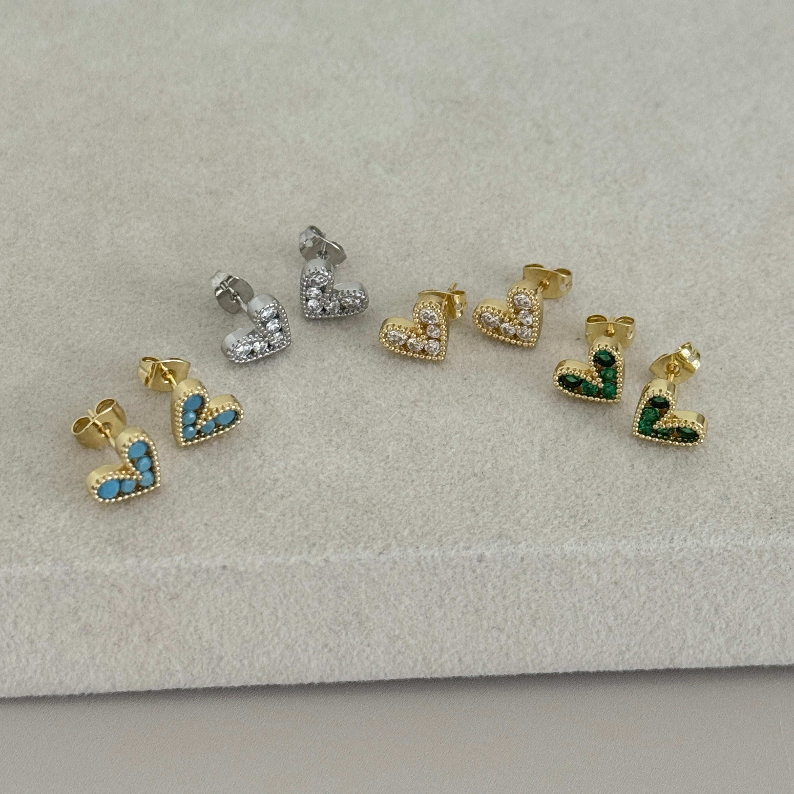 Heart Gemstone Stud Earrings – Multi-Color Variants