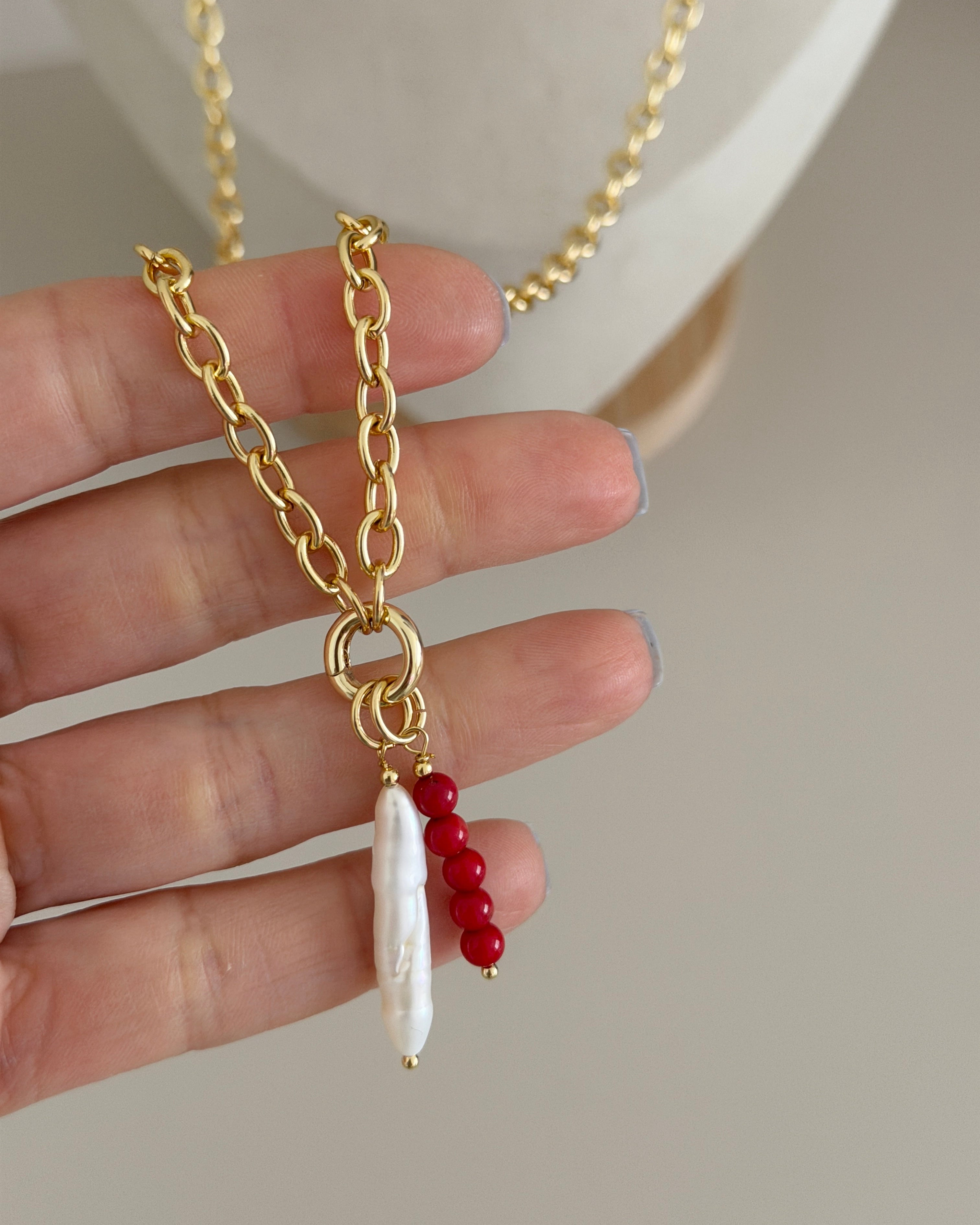 Coral Drop Pendant Necklace