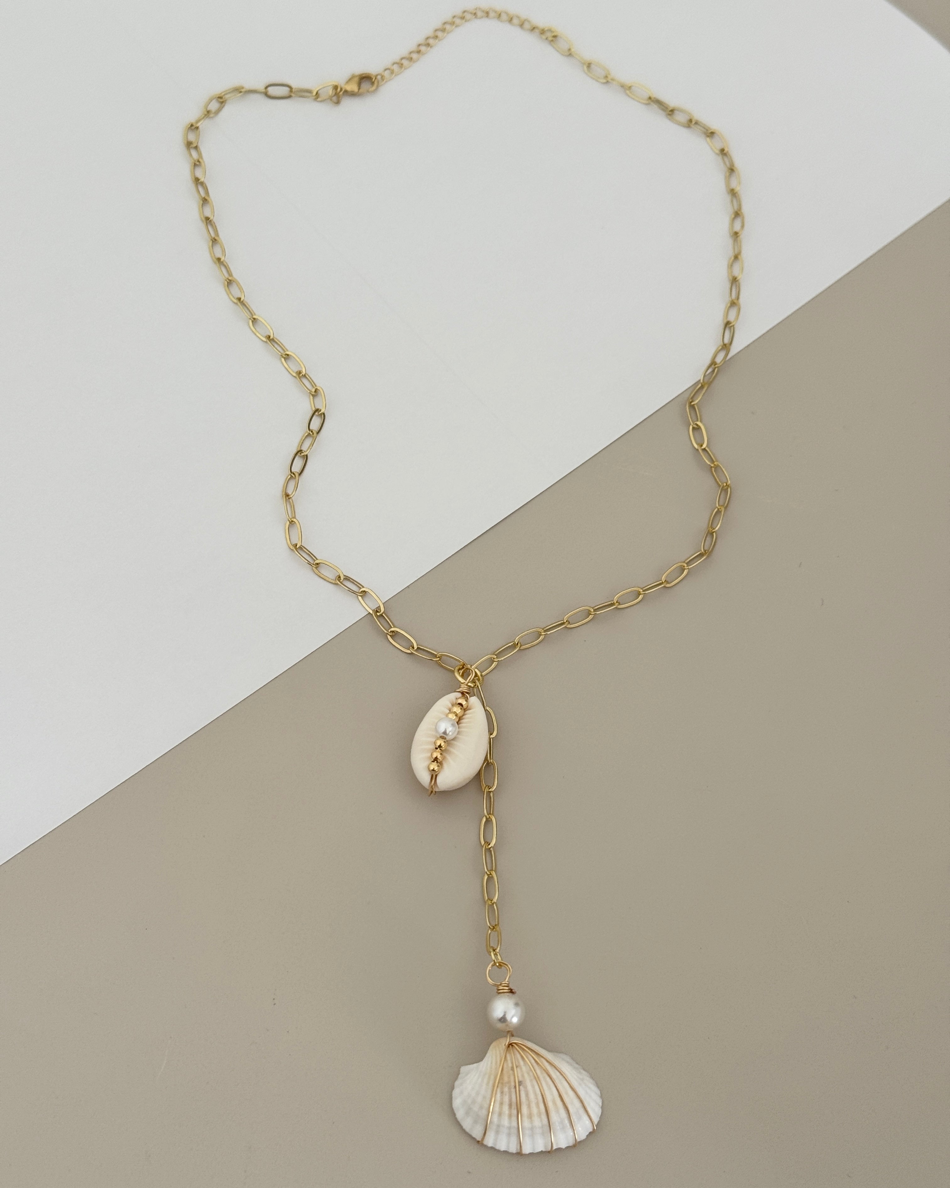 Double Seashell Drop Necklace