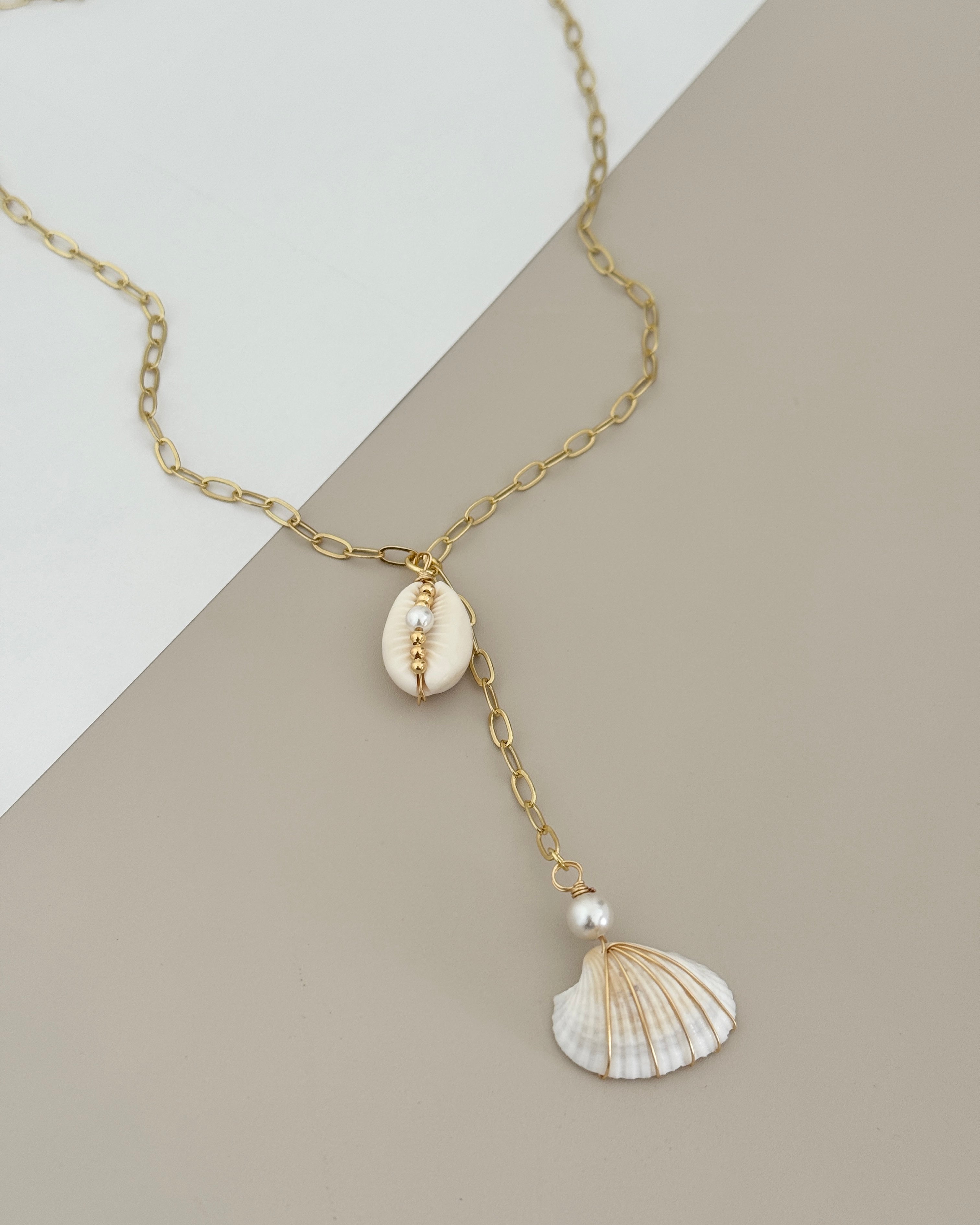 Double Seashell Drop Necklace