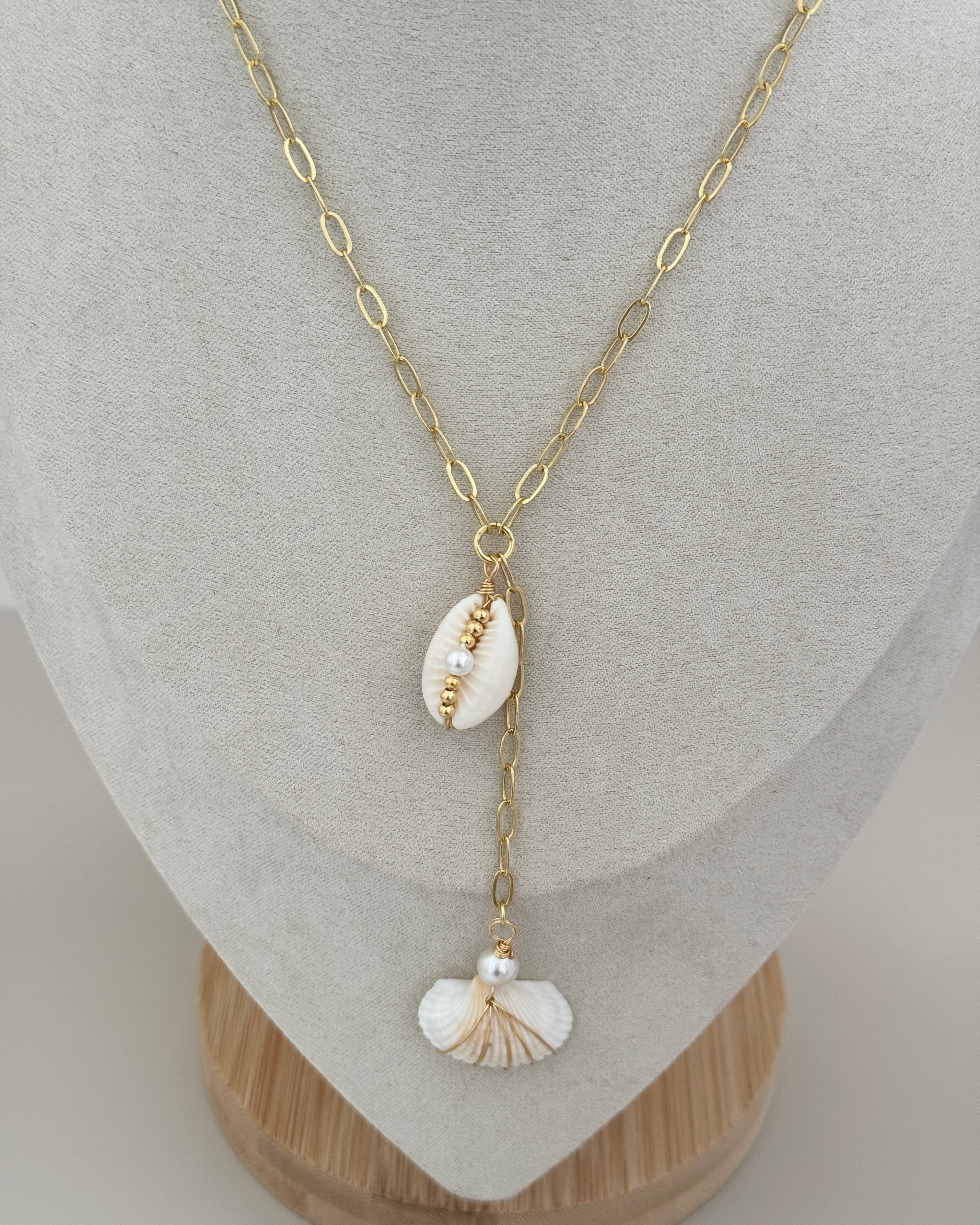 Double Seashell Drop Necklace