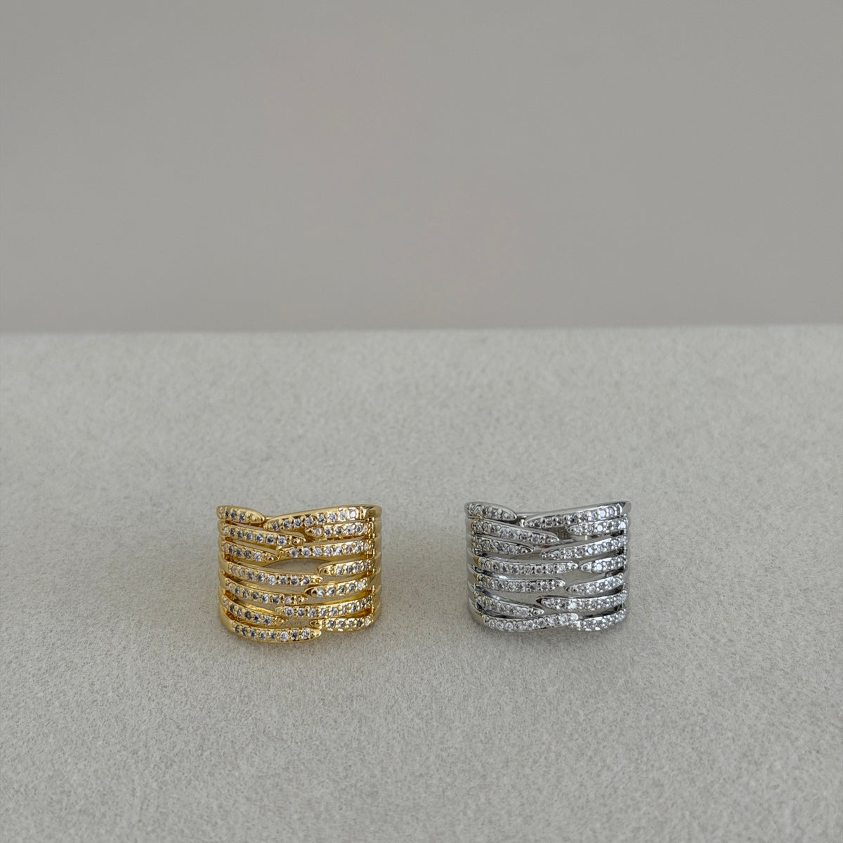 Wavy Multi Row Crystal Ring