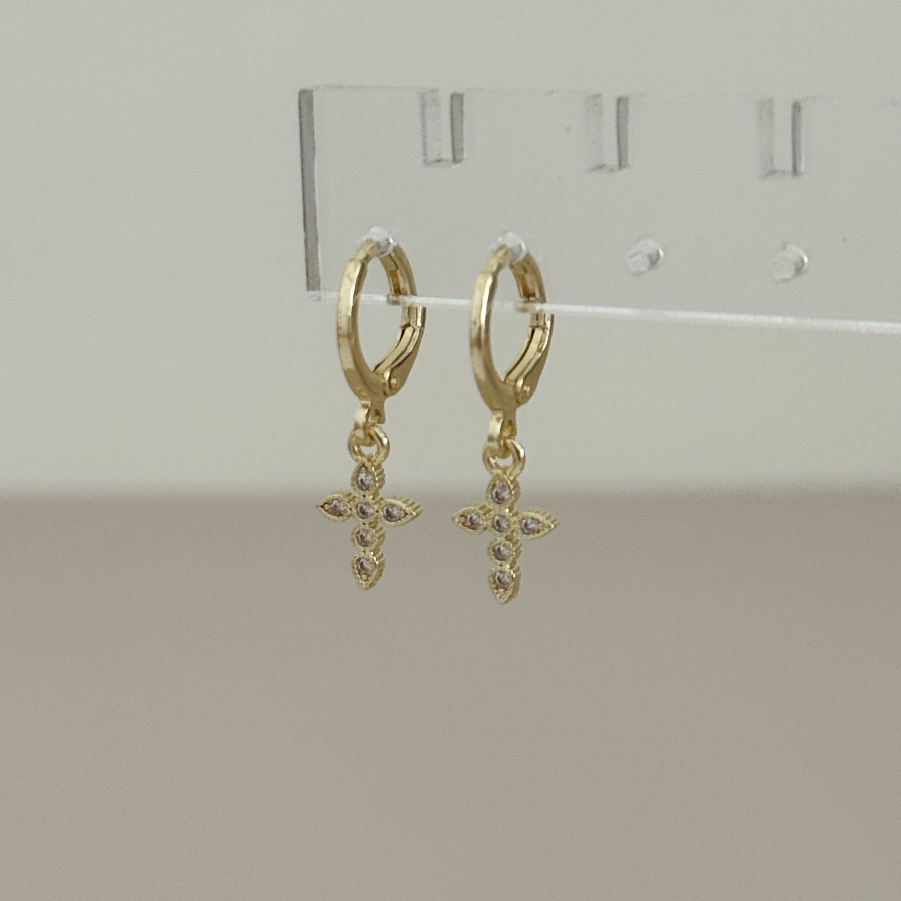 Mini Cross Charm Hoop Earrings