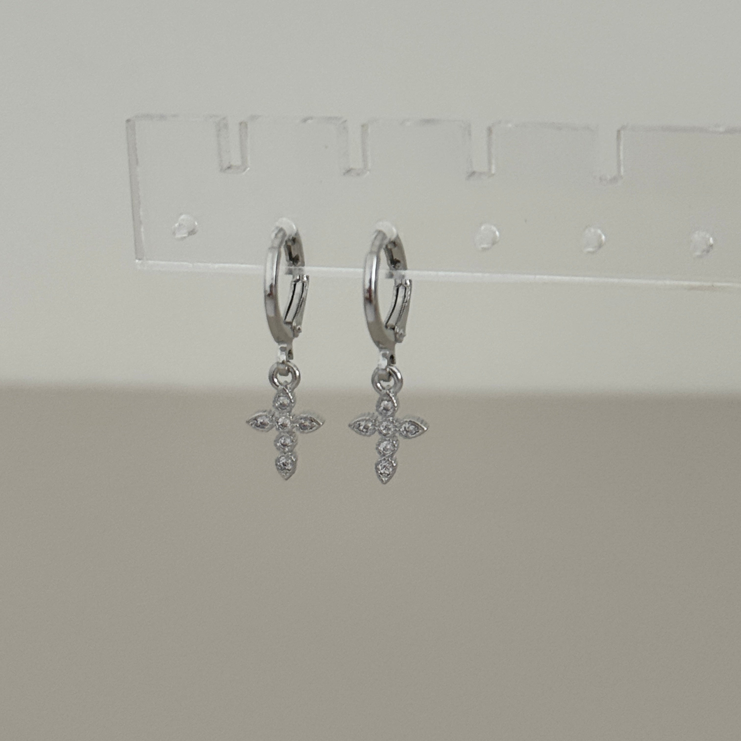 Mini Cross Charm Hoop Earrings