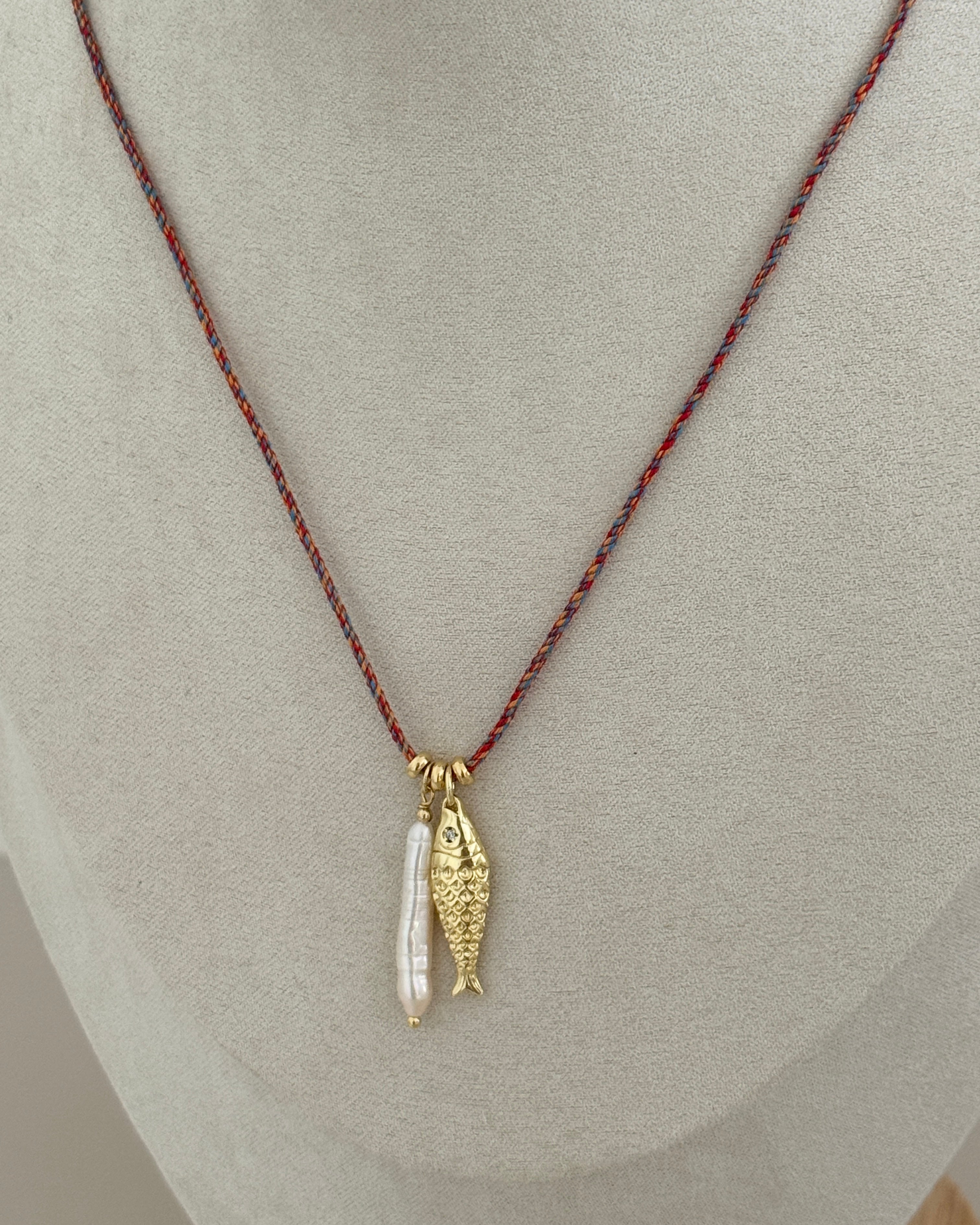 Cord Necklace with Gold Fish Charm