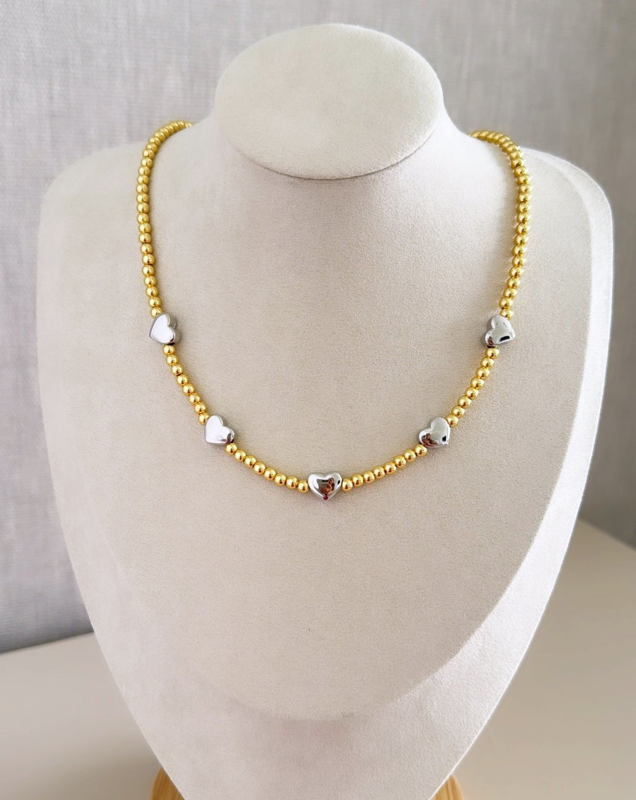 Gold Bead Hearts Necklace