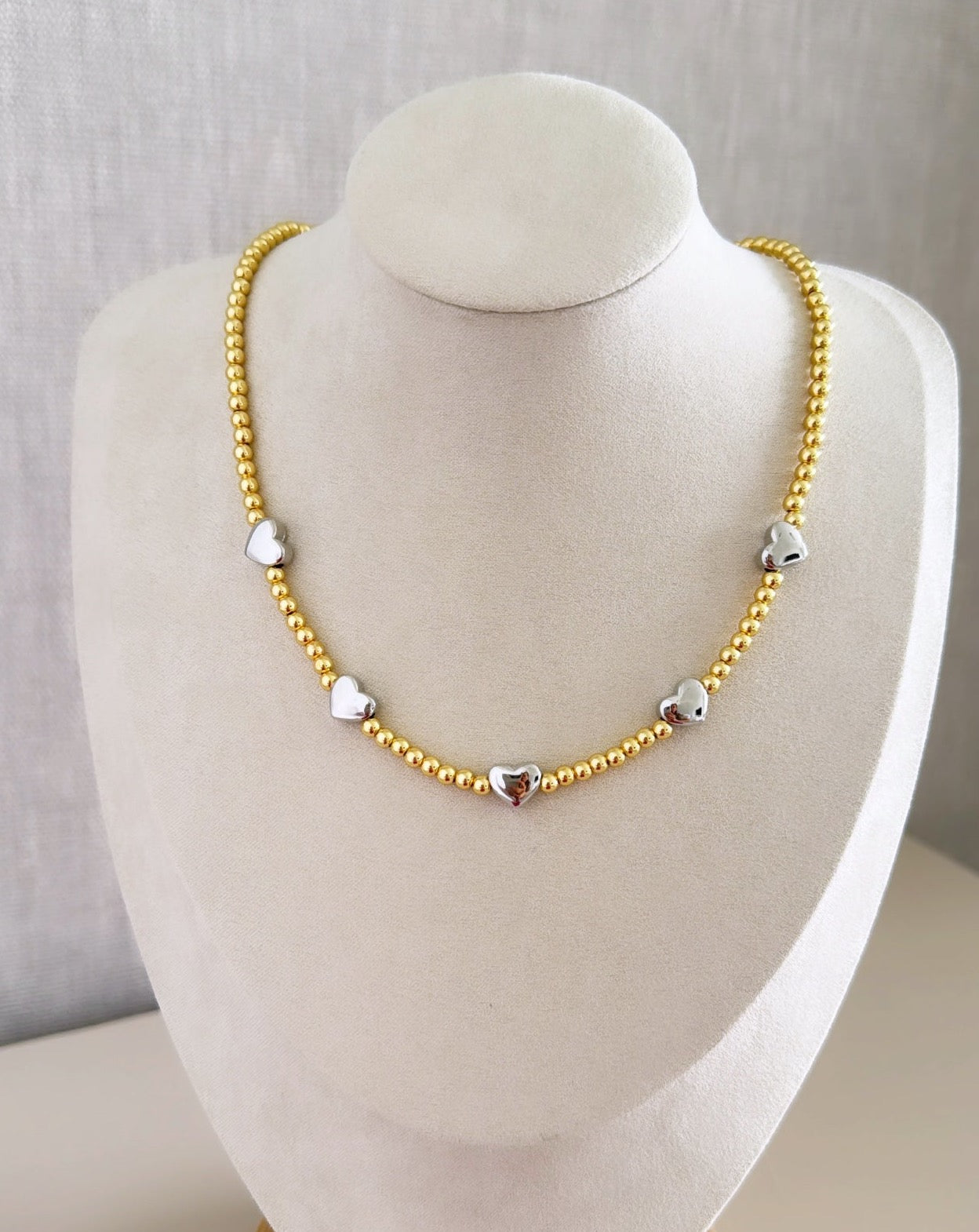 Gold Bead Hearts Necklace