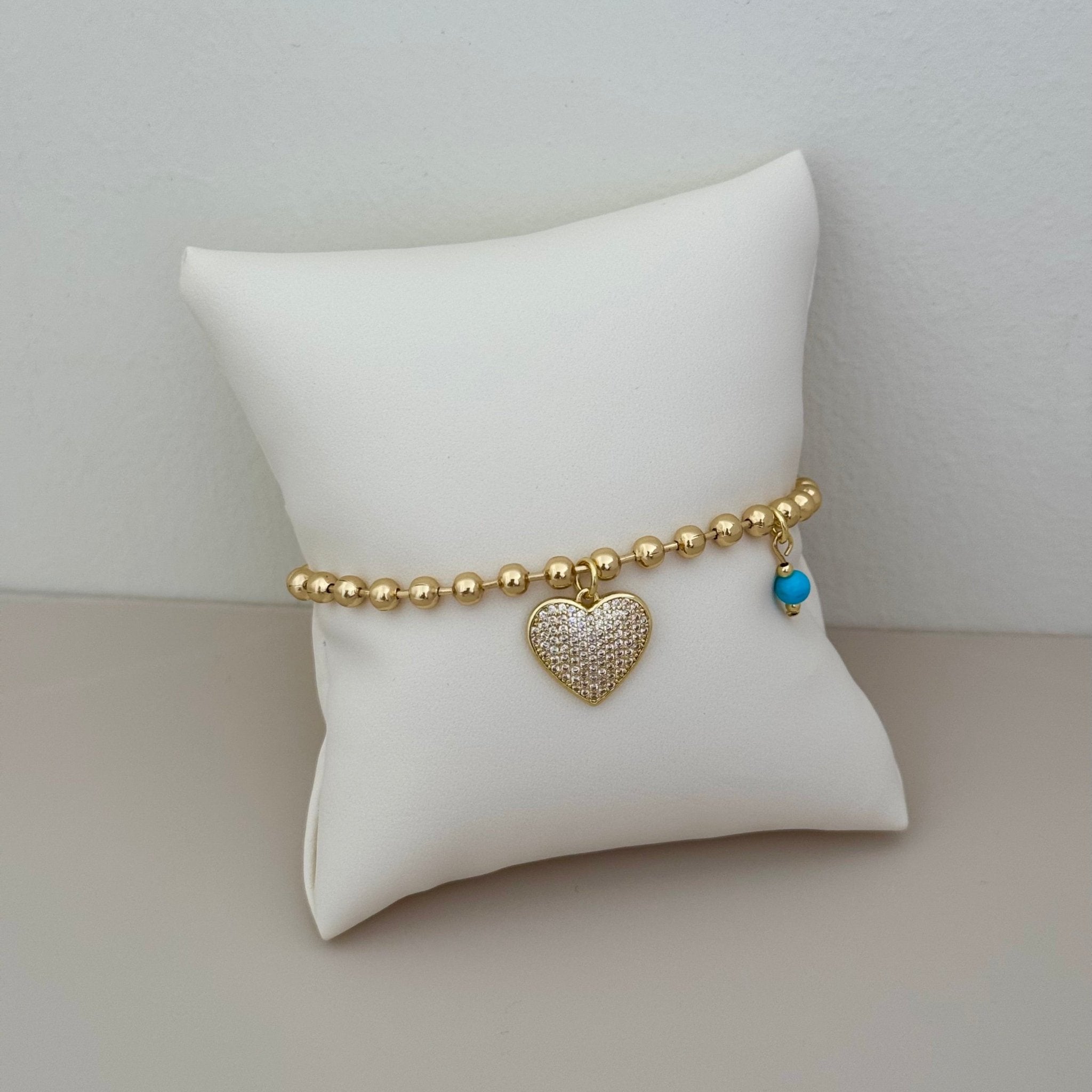 Beaded Bracelet with Heart & Blue Stone Charm - Bracelets | LimaLimón Store - 3