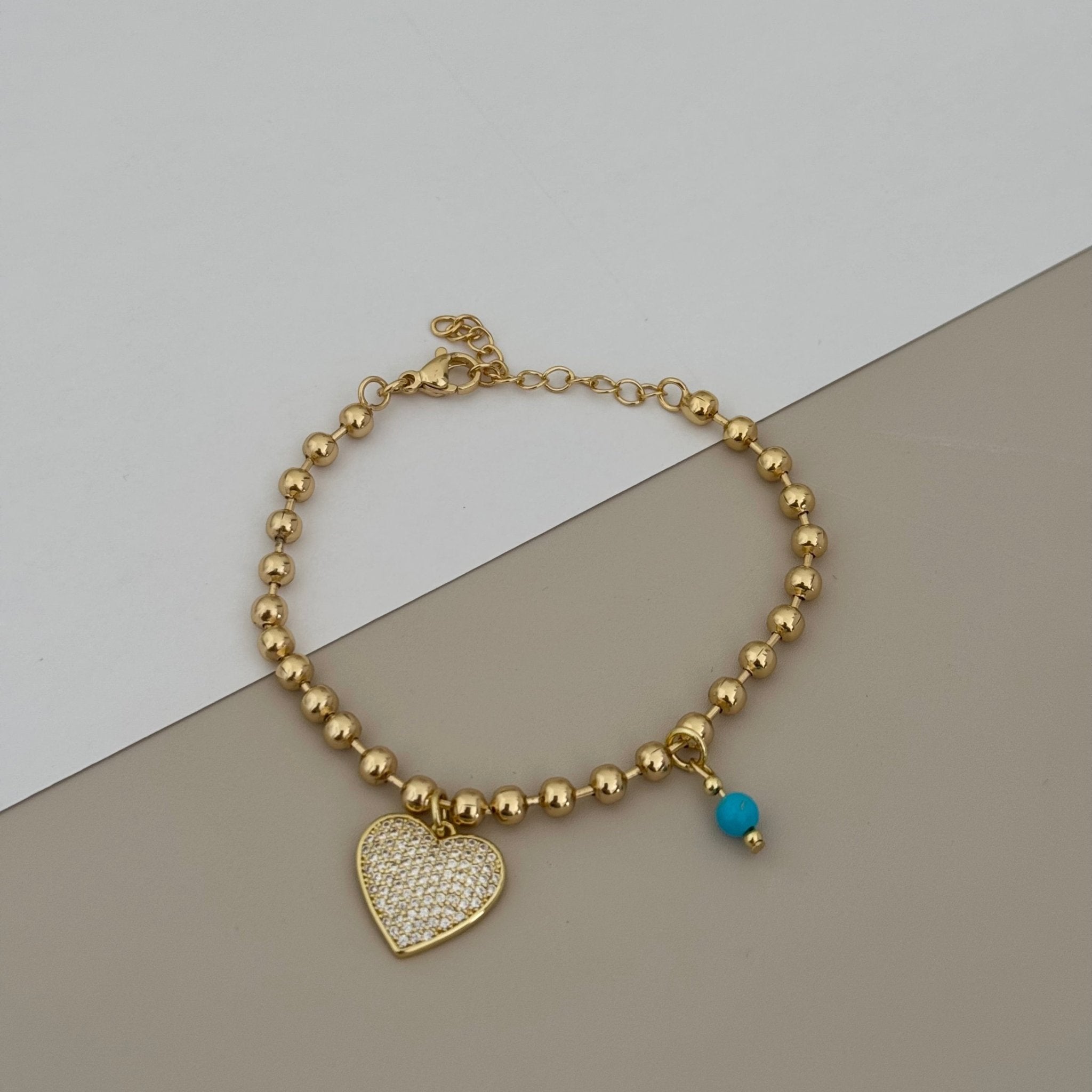 Beaded Bracelet with Heart & Blue Stone Charm - Bracelets | LimaLimón Store - 4