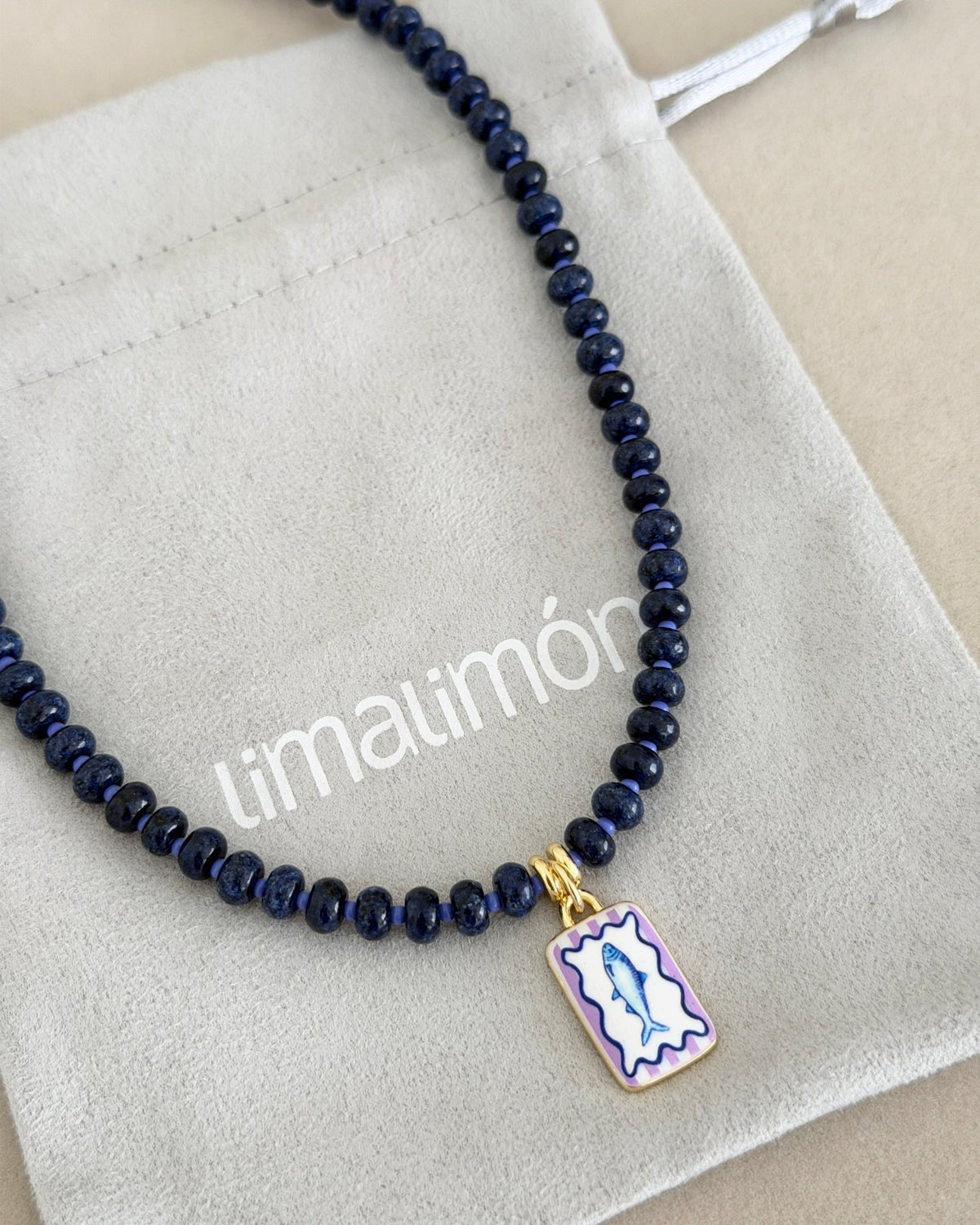 Blue Fish Charm Beaded Necklace - Necklaces | LimaLimón Store - 4