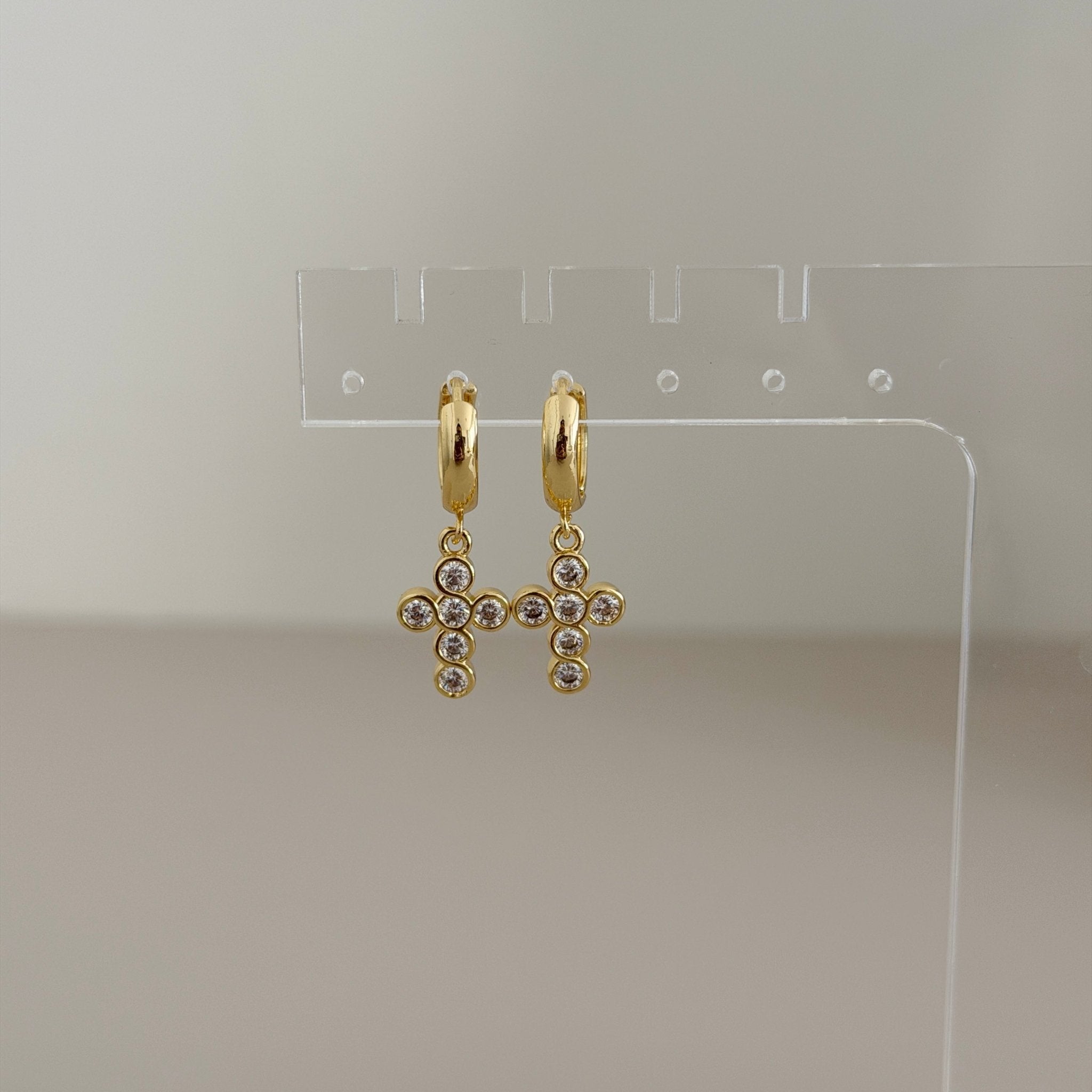 Celeste Cross Huggie Earrings - Earring | LimaLimón Store - 3