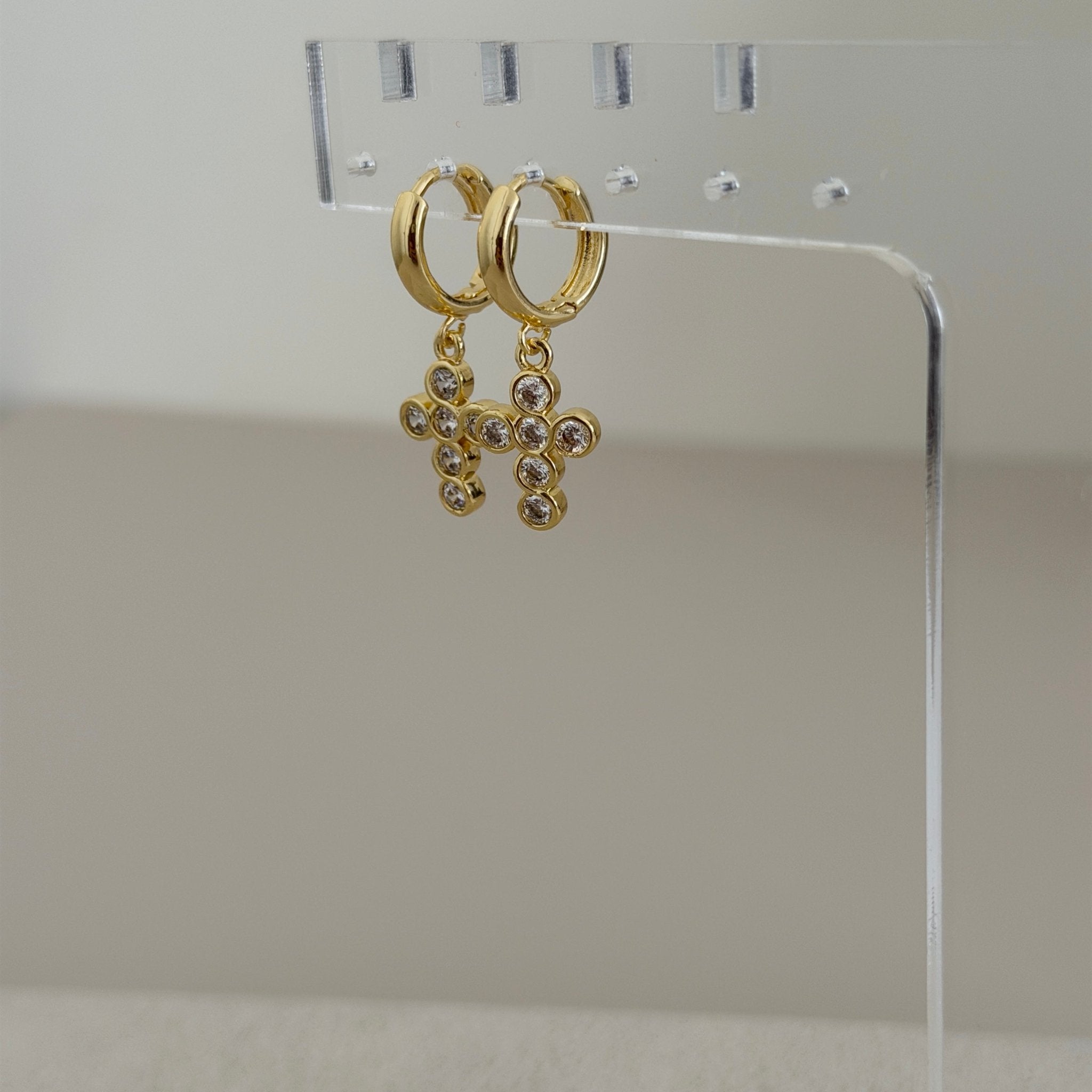 Celeste Cross Huggie Earrings - Earring | LimaLimón Store - 4