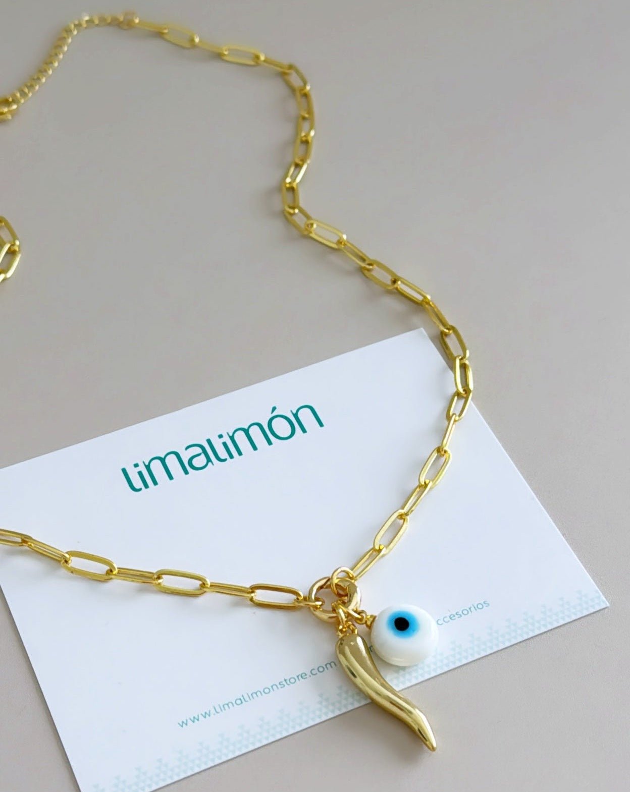 Charm and Evil Eye Necklace - Necklaces | LimaLimón Store - 3