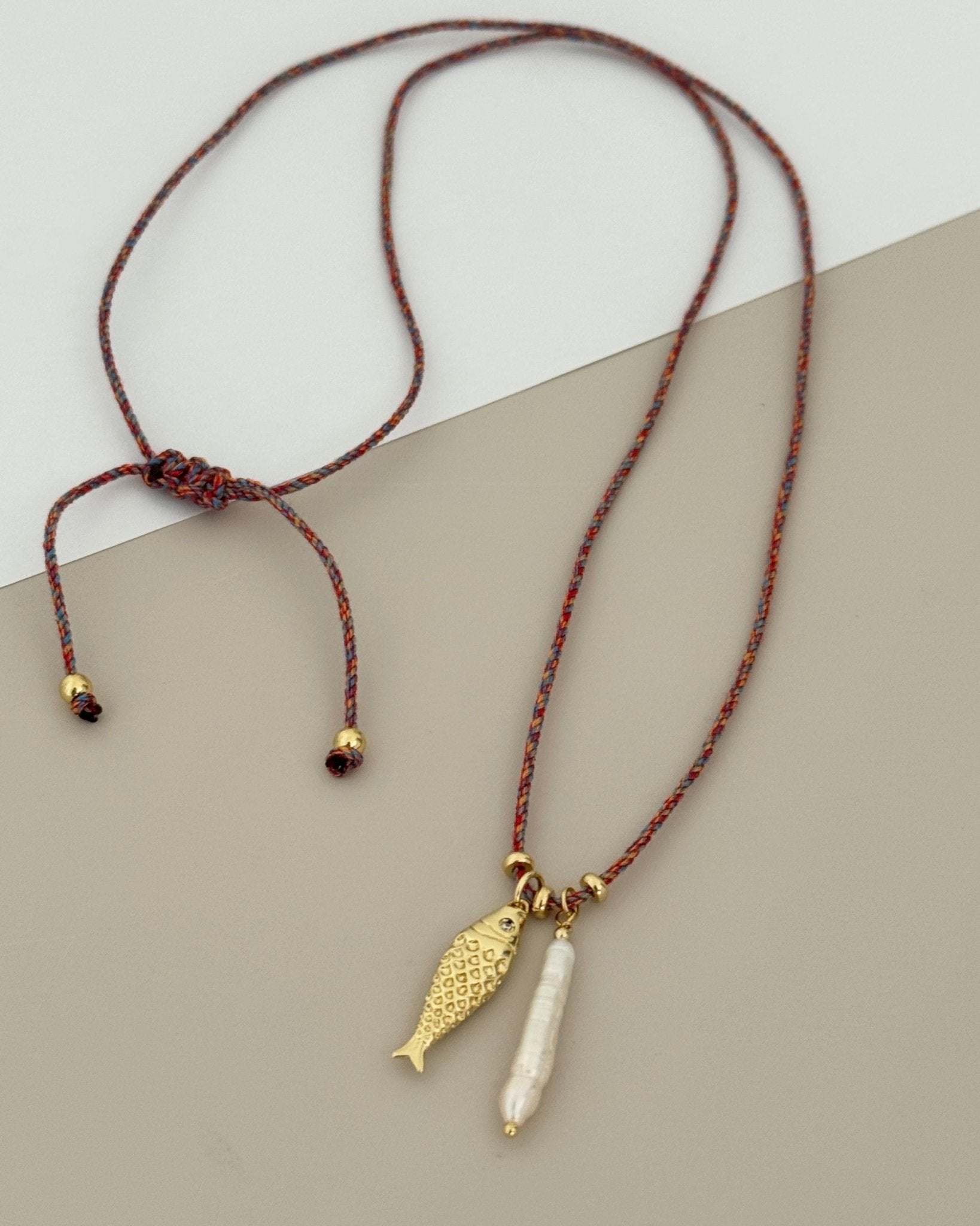Cord Necklace with Gold Fish Charm - Necklace | LimaLimón Store - 7
