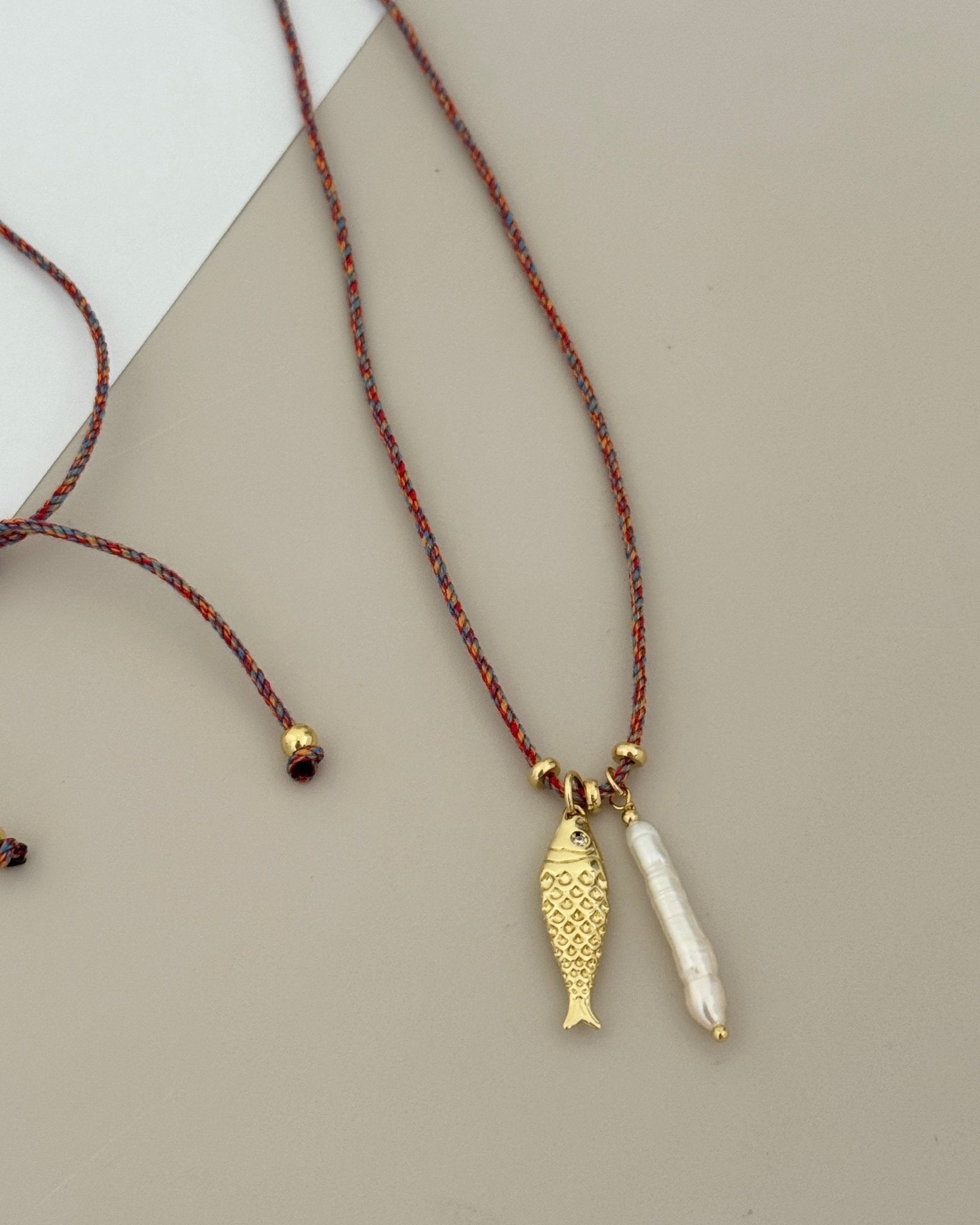 Cord Necklace with Gold Fish Charm - Necklace | LimaLimón Store - 6