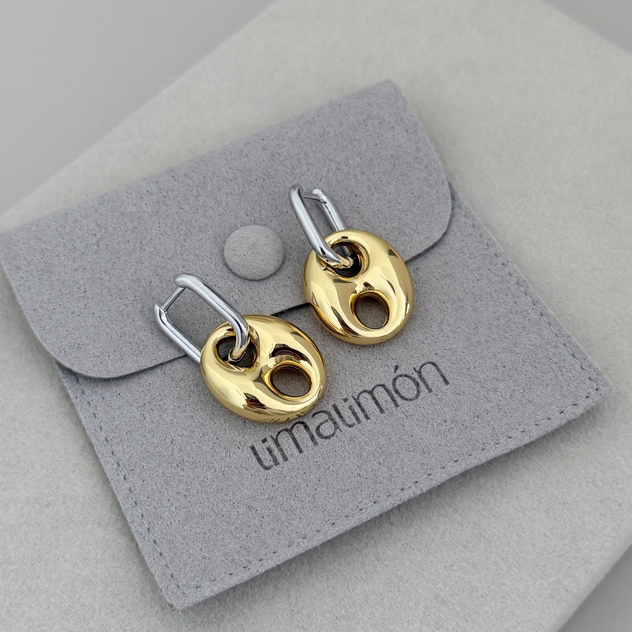 Dual Tone Drop Disc Earrings - Earring | LimaLimón Store - 2