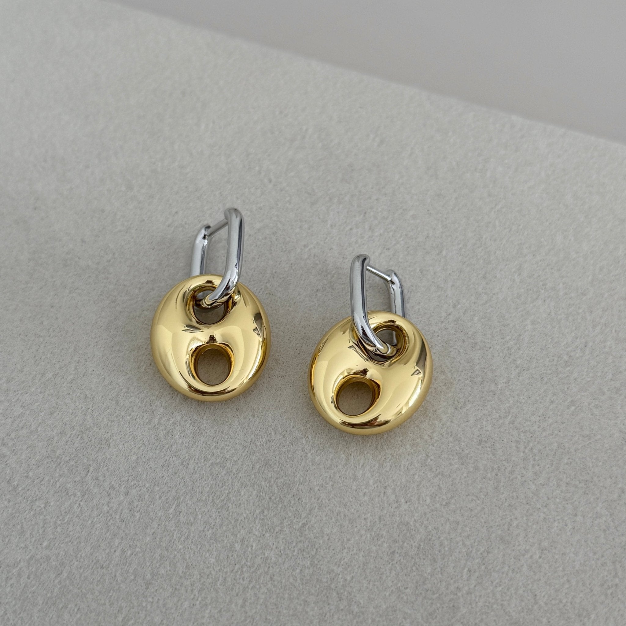 Dual Tone Drop Disc Earrings - Earring | LimaLimón Store - 1