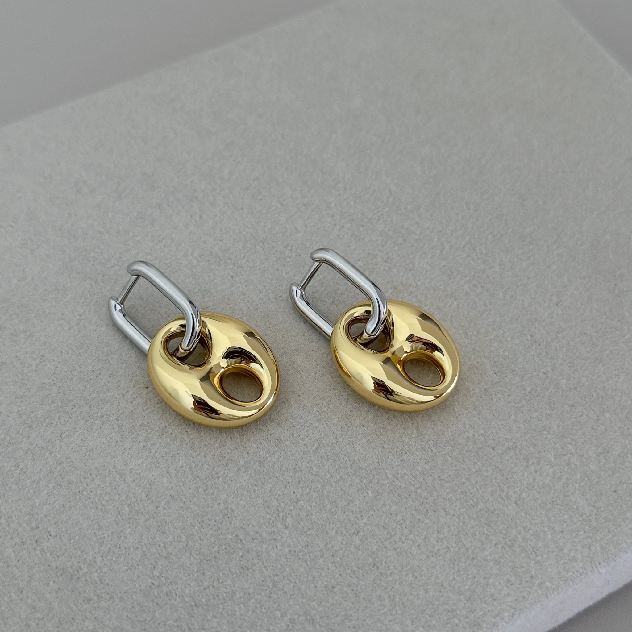 Dual Tone Drop Disc Earrings - Earring | LimaLimón Store - 4
