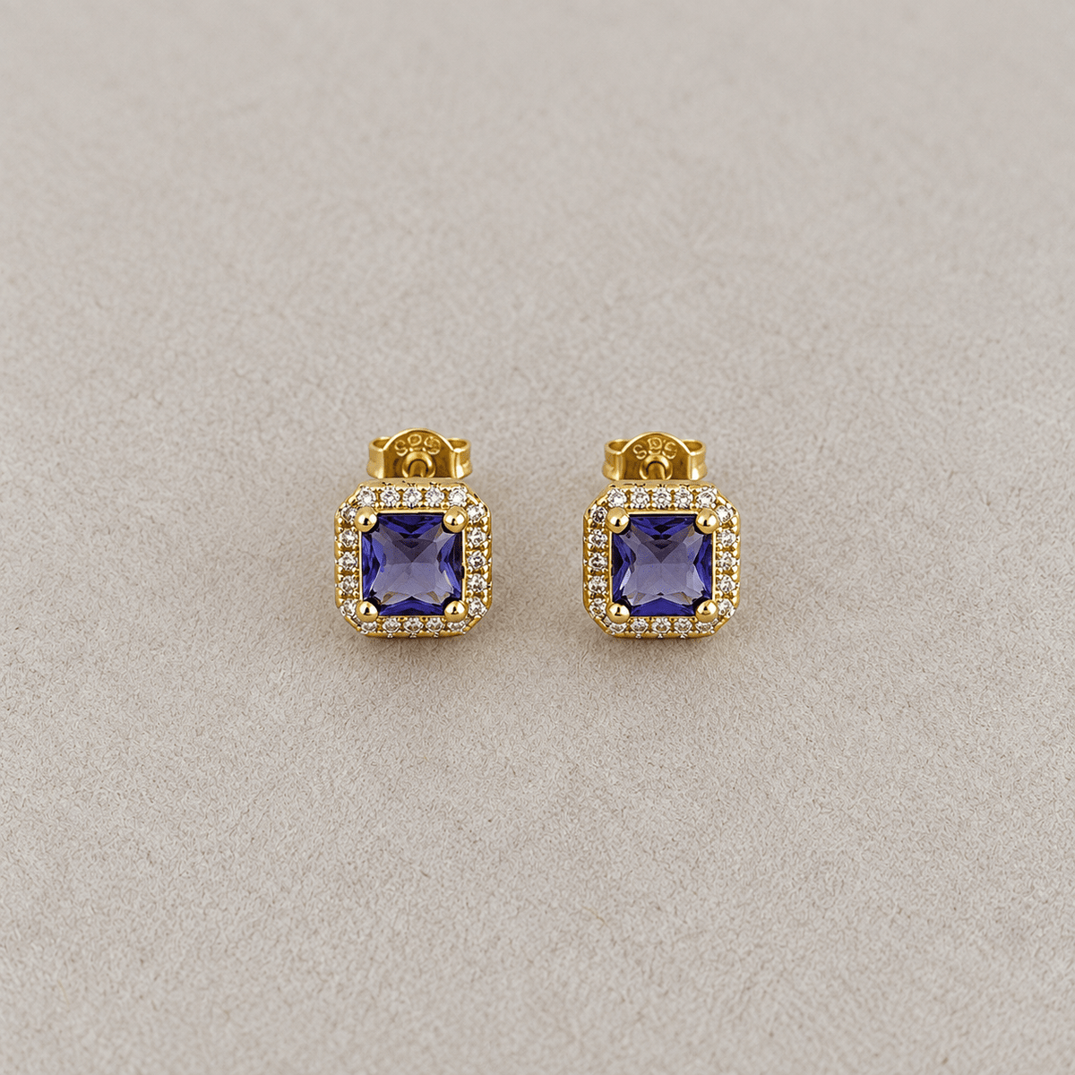 Emerald & Amethyst Square Stud Earrings - Earring | LimaLimón Store - 4