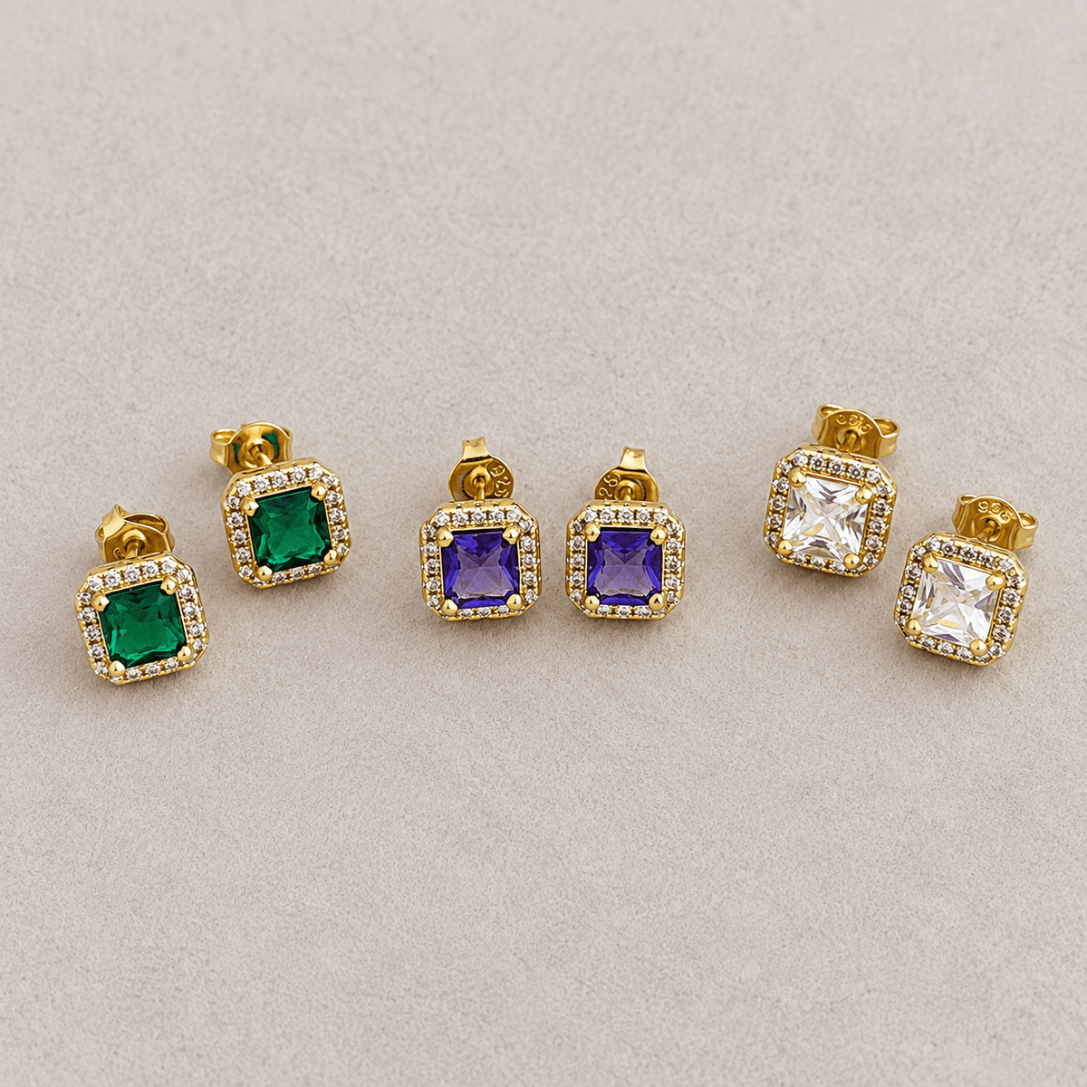 Emerald & Amethyst Square Stud Earrings - Earring | LimaLimón Store - 1