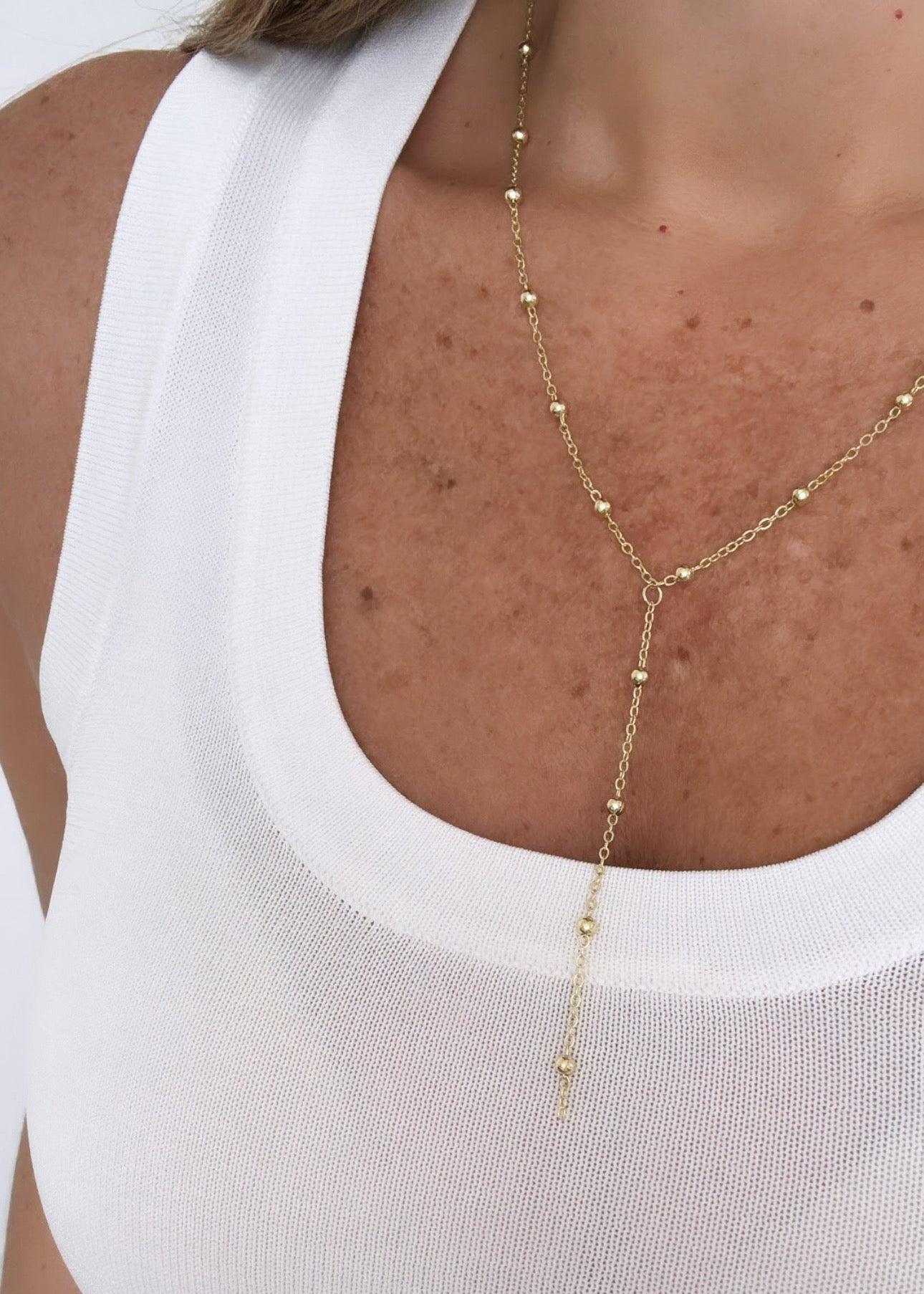 Gold Beaded Y - Lariat Necklace - Necklaces | LimaLimón Store - 3