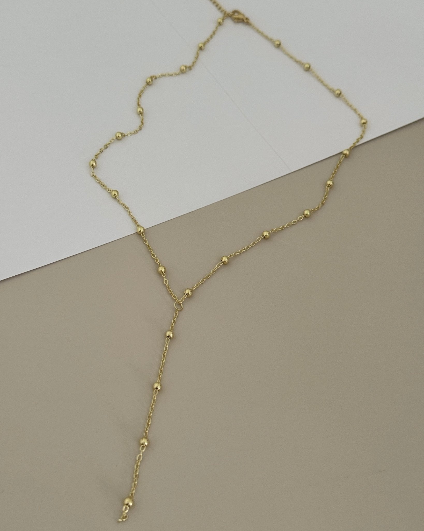 Gold Beaded Y - Lariat Necklace - Necklaces | LimaLimón Store - 3