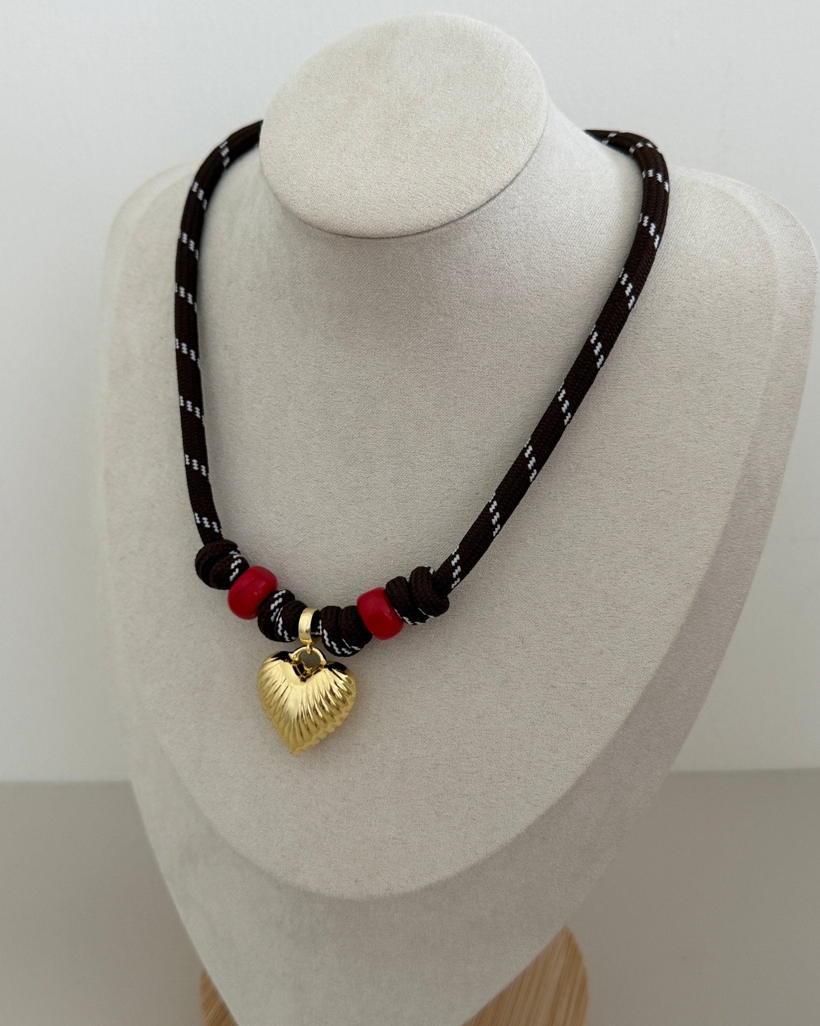Gold Heart Charm Cord Necklace - Necklace | LimaLimón Store - 6