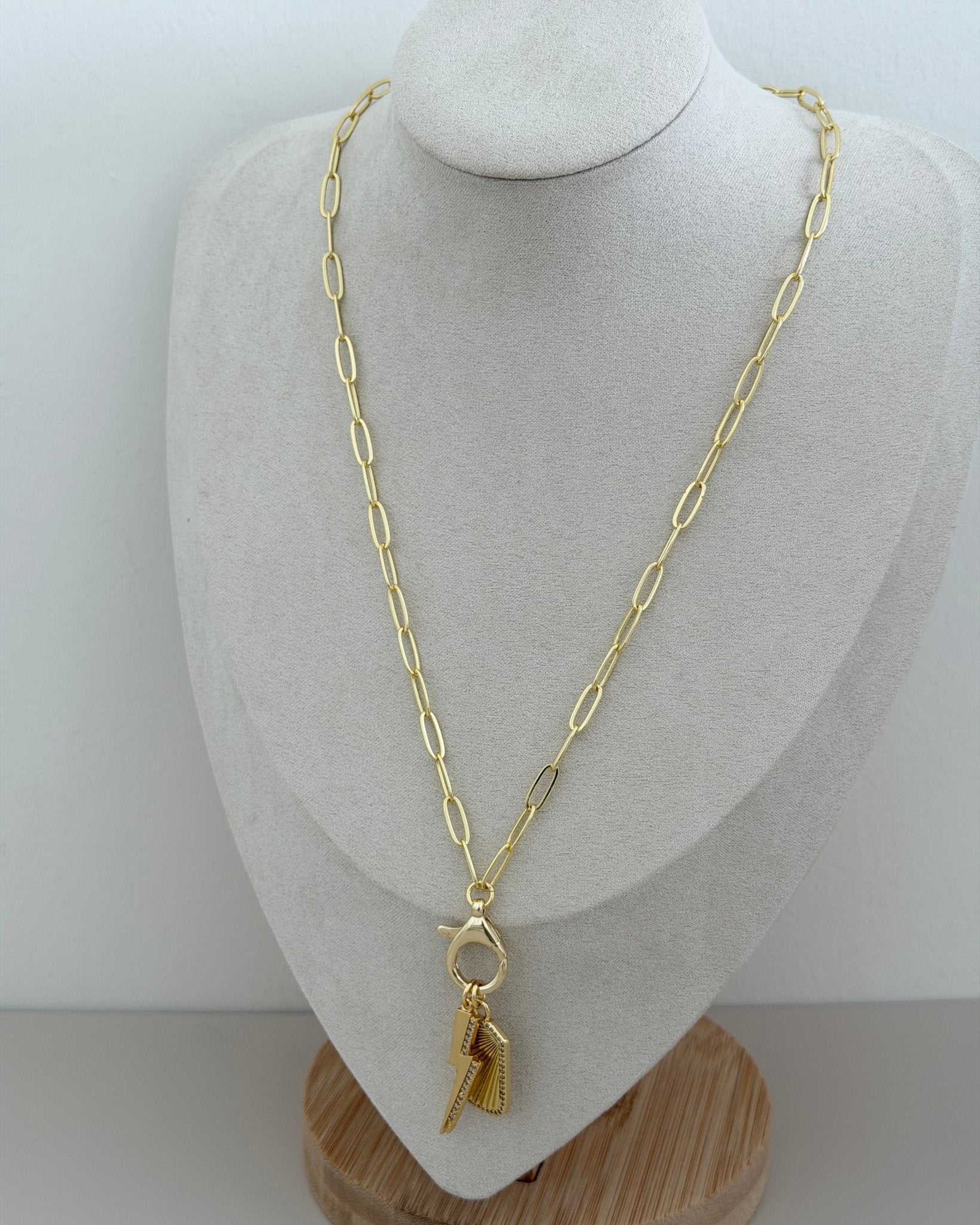 Golden Bolt Charm Paperclip Necklace - Necklace | LimaLimón Store - 6