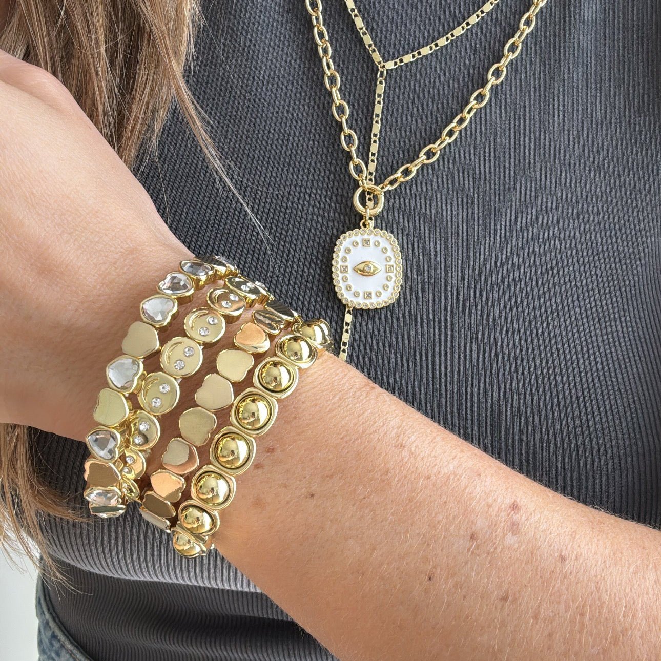 Golden Smiley Stretch Bracelet - Bracelet | LimaLimón Store - 4