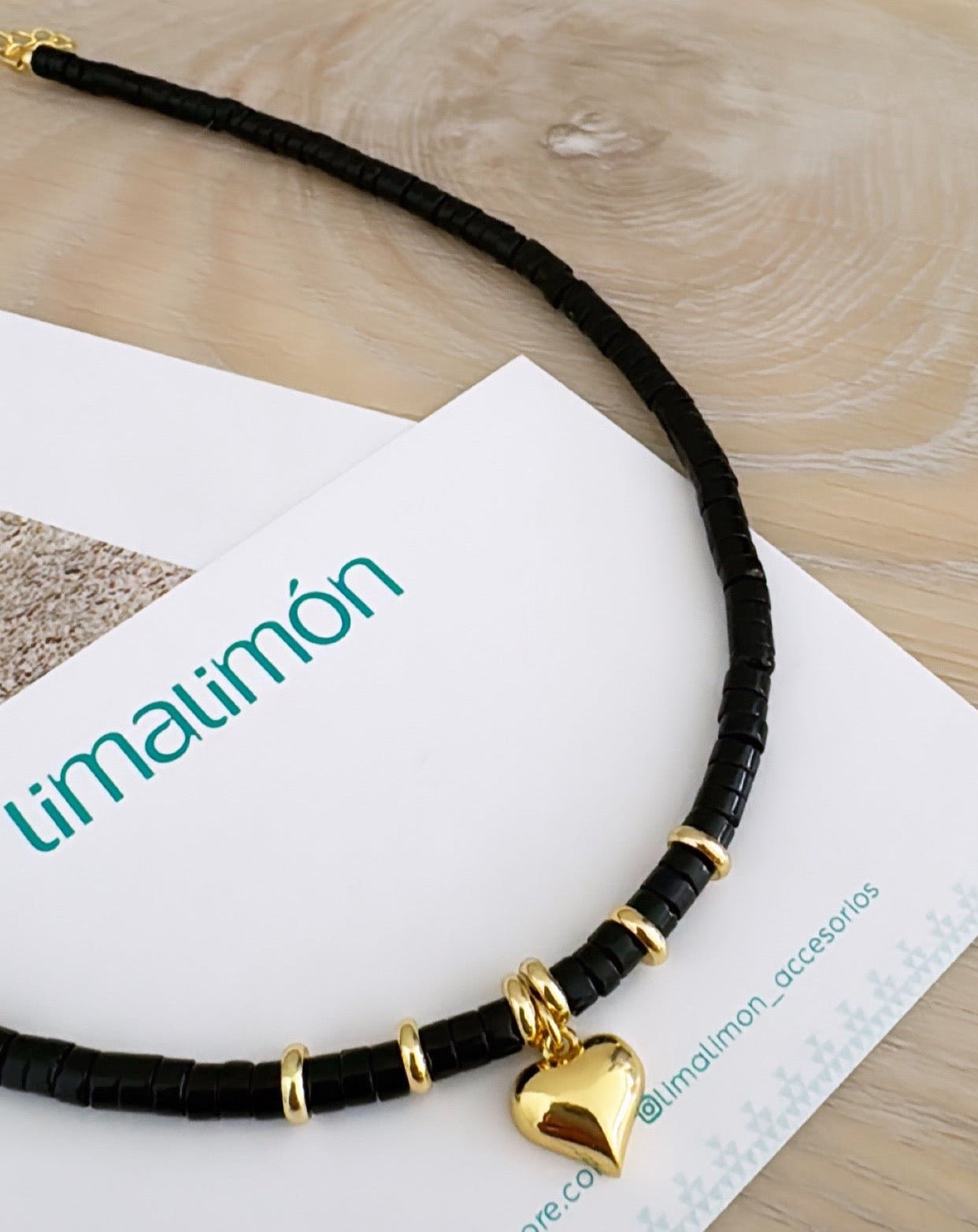 Heart Black Puka Necklace - Necklaces | LimaLimón Store - 2