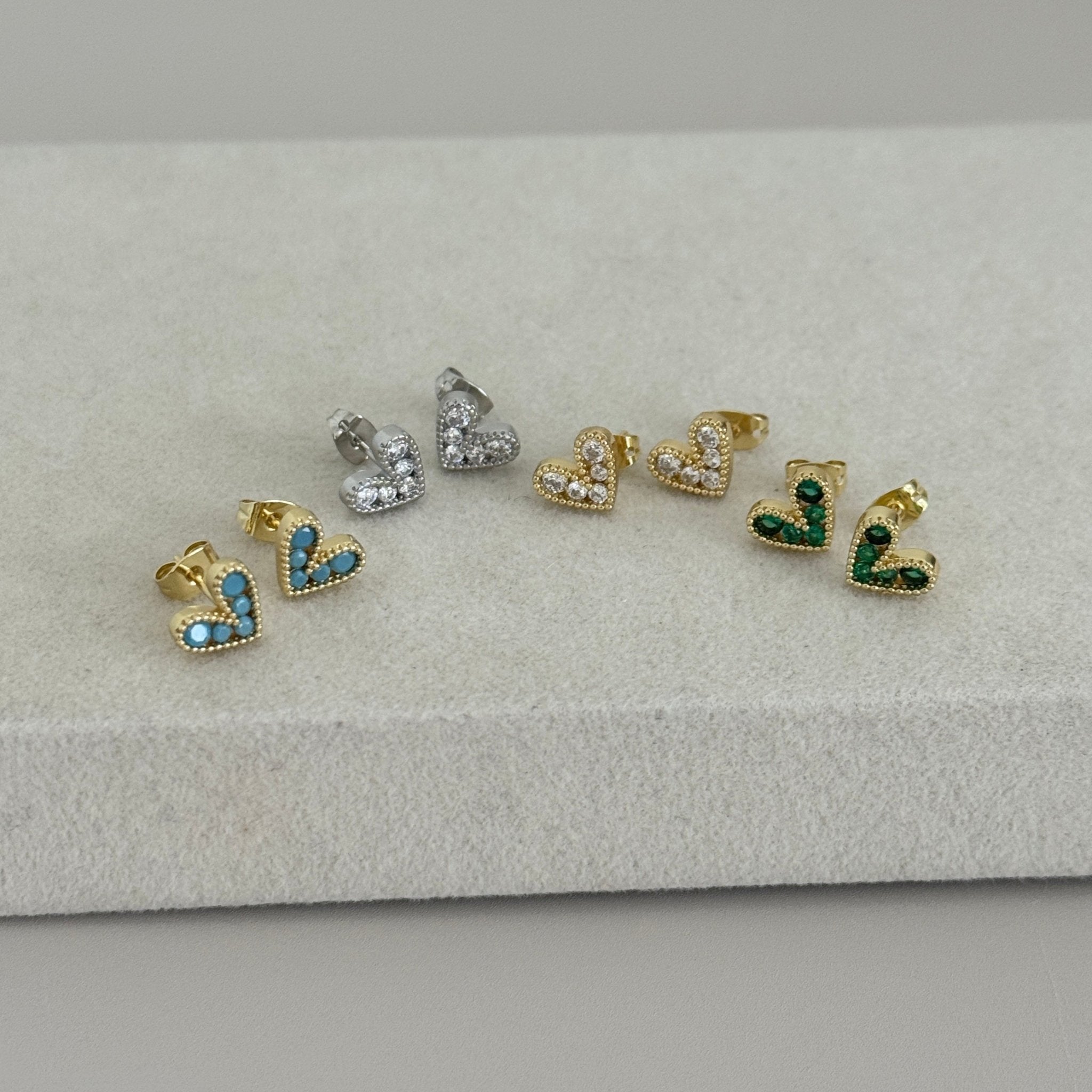 Heart Gemstone Stud Earrings – Multi - Color Variants - Earring | LimaLimón Store - 1