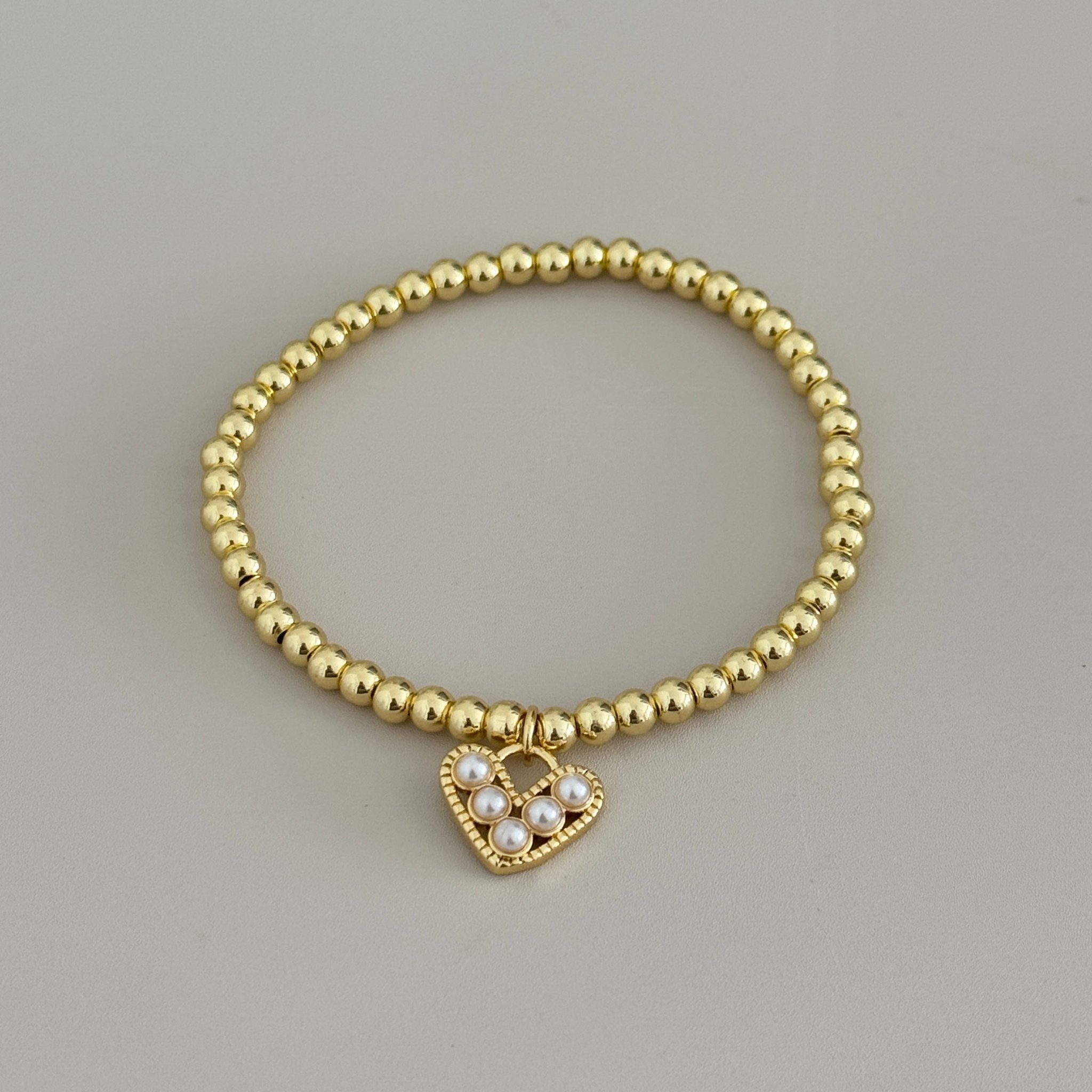 Heart & Pearl Beaded Stretch Bracelet - Bracelet | LimaLimón Store - 1